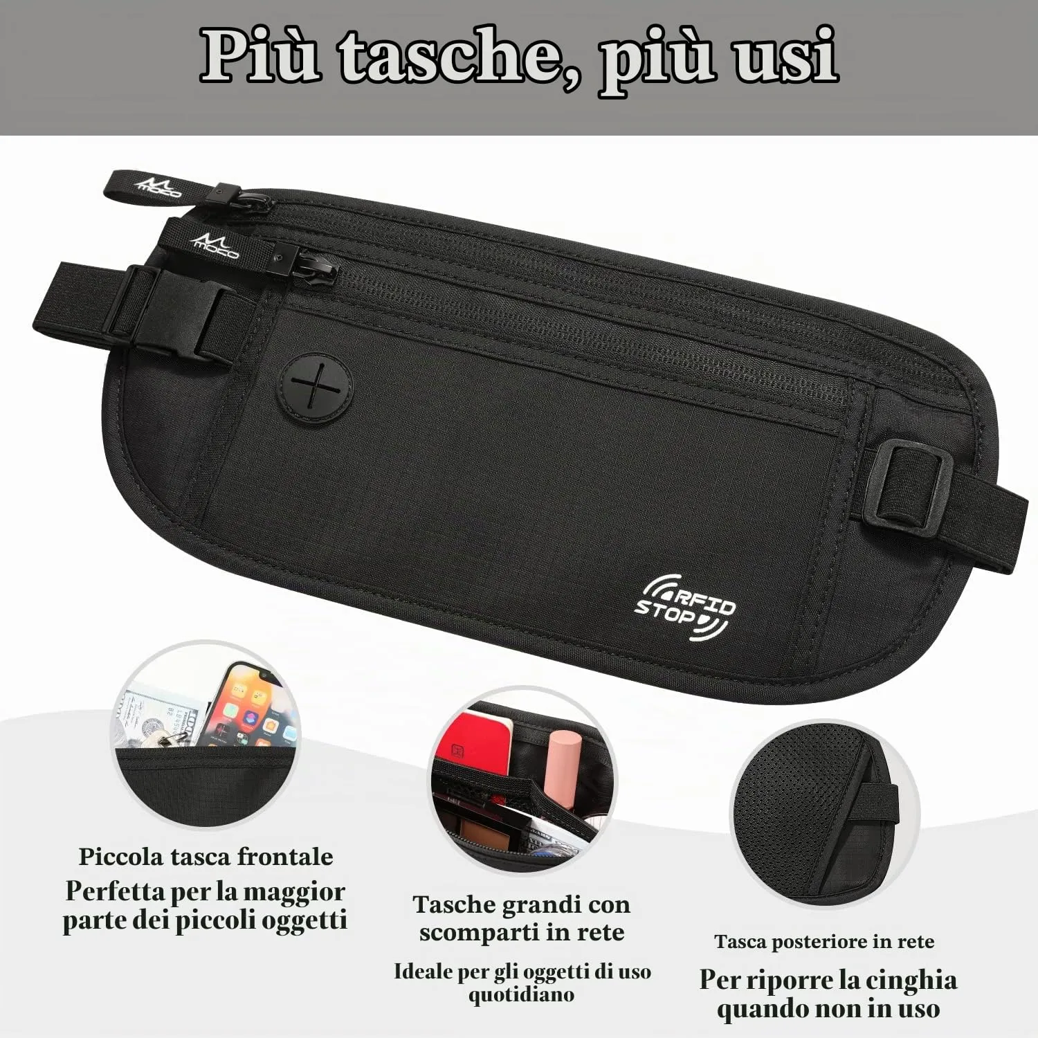 MoKo marsupio portadocumenti RFID nero standard impermeabile