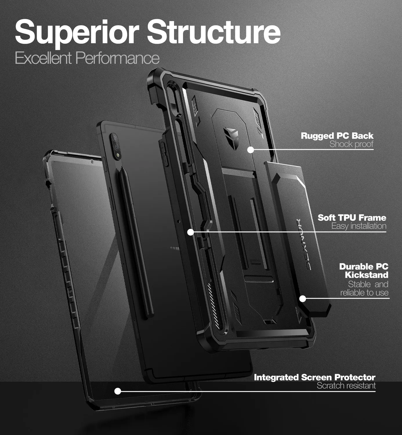 Dexnor Galaxy Tab S7 S8 11" cover nera rugged pennino