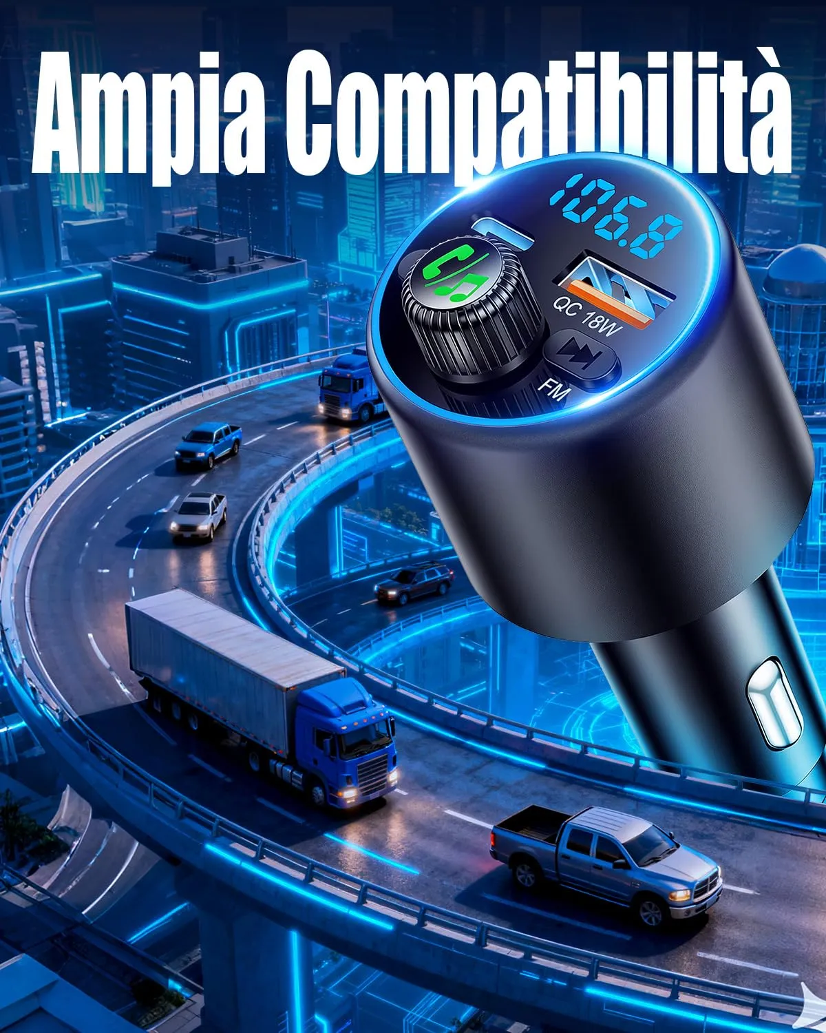 EOIWUY BC19 Trasmettitore FM Bluetooth Auto 54W PD