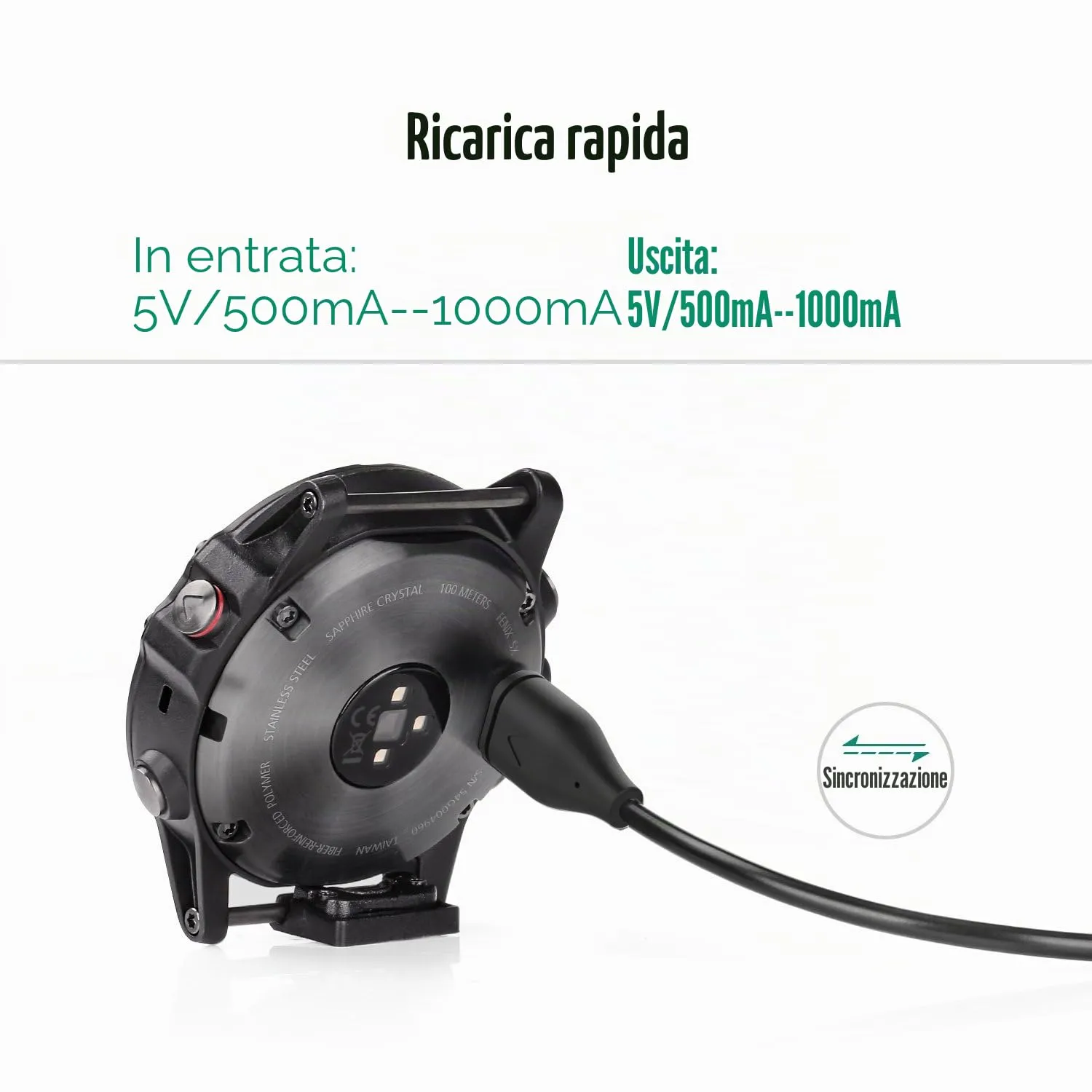MoKo Cavo Ricarica Garmin Fenix Forerunner Venu nero 1m USB