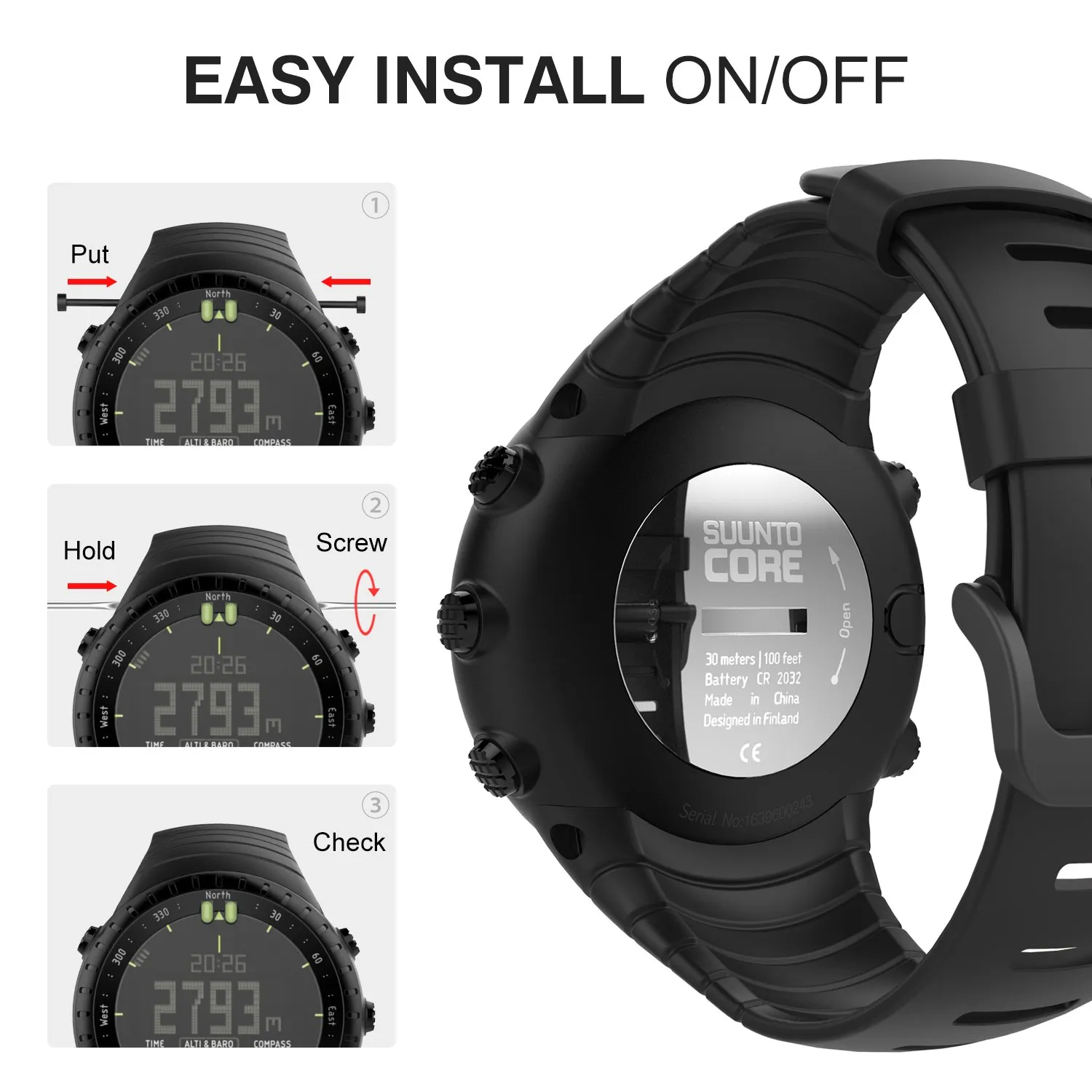 MoKo Cinturino Suunto Core Nero Orologio Sport ricambio