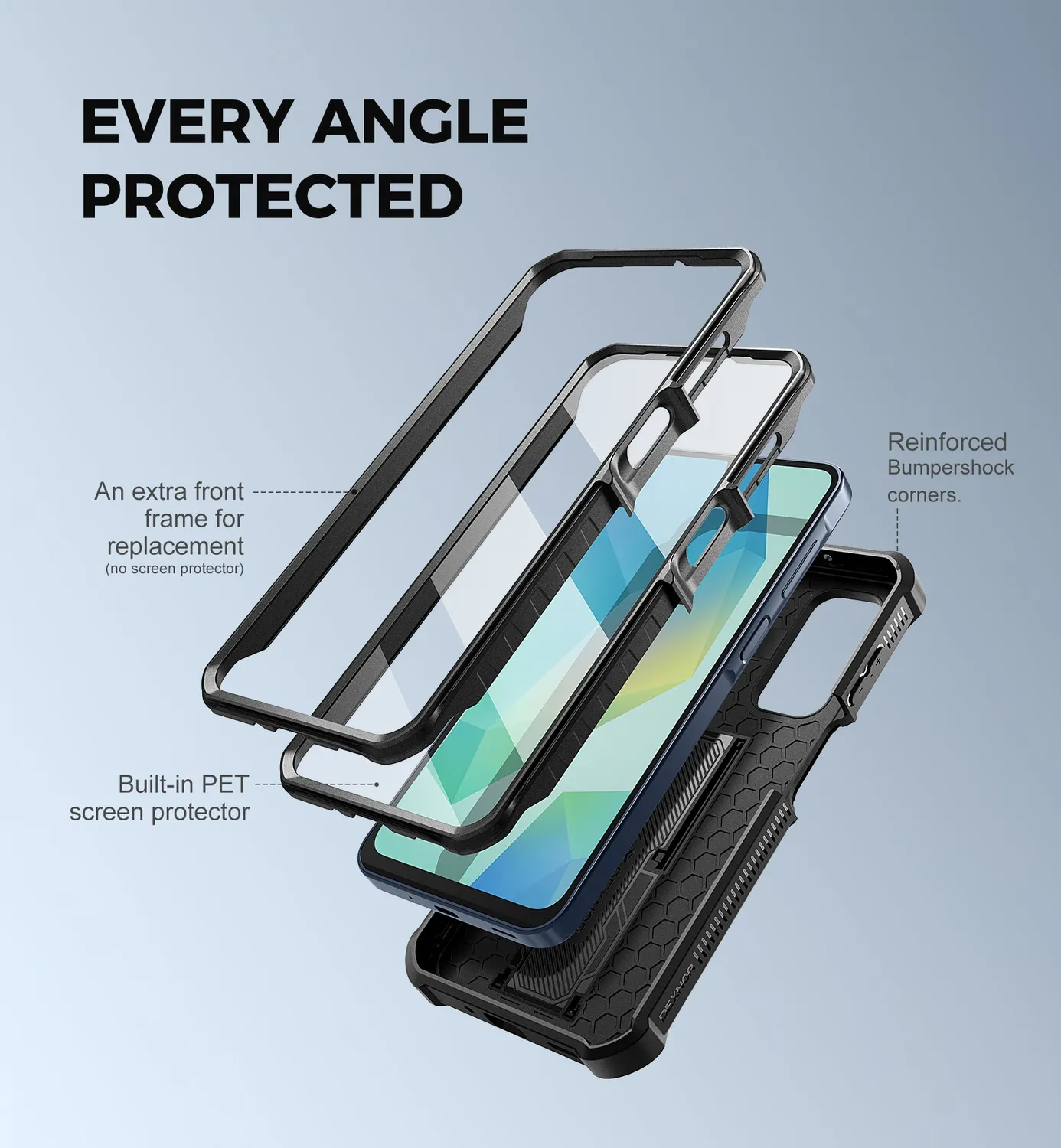 Dexnor Galaxy A16 cover rugged nera con kickstand