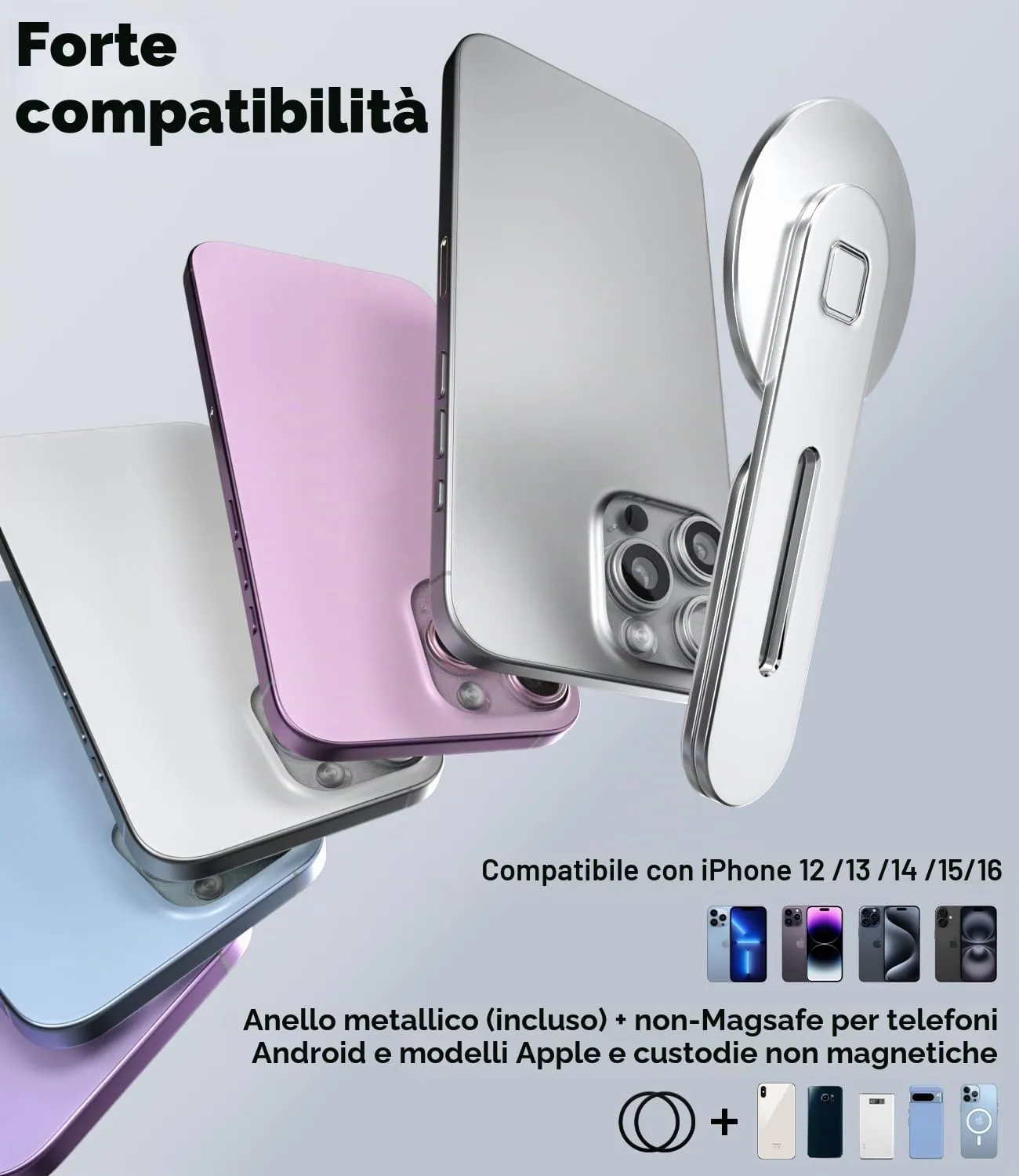 CloudValley supporto magnetico telefono laptop argento