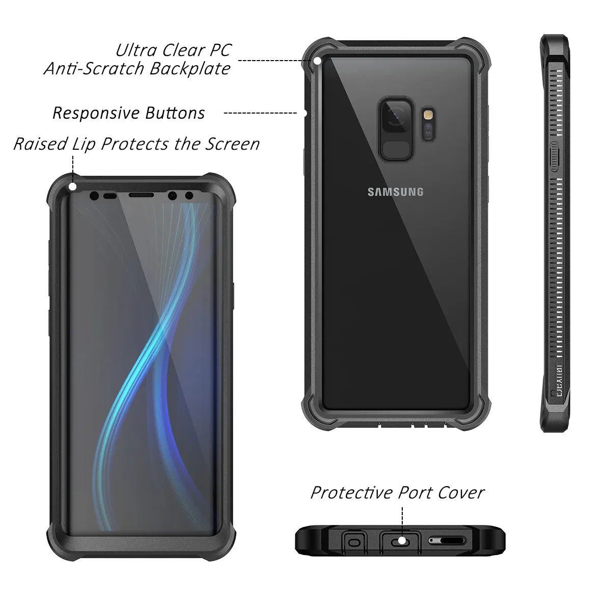 Dexnor cover Galaxy S9 nera 360° antiurto con pellicola