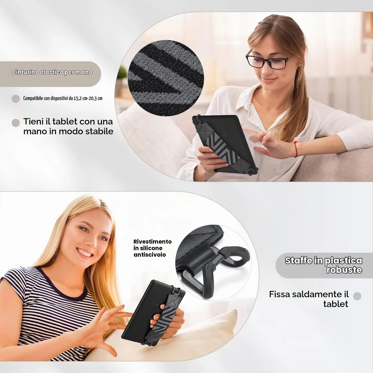 MoKo Cinturino mano tablet 6-8 pollici nero elasticizzato