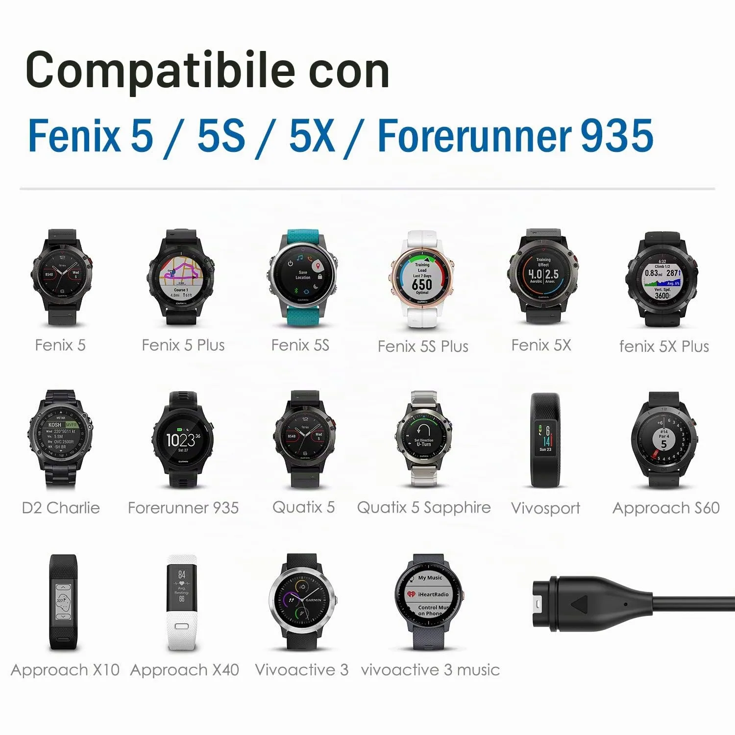 MoKo Cavo Ricarica Garmin Fenix Forerunner Venu nero 1m USB