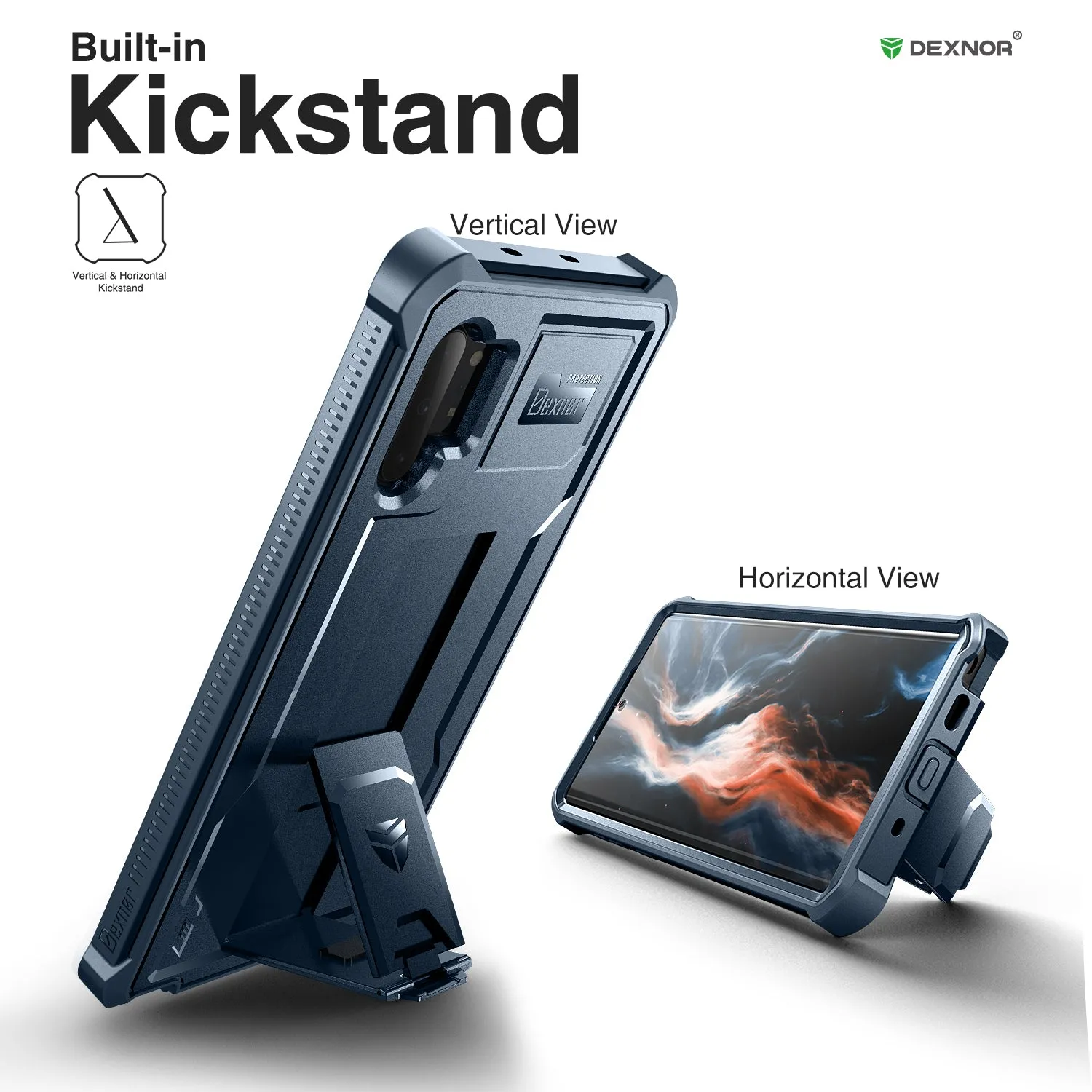 Dexnor Galaxy Note 10 Plus cover blu con stand vetro