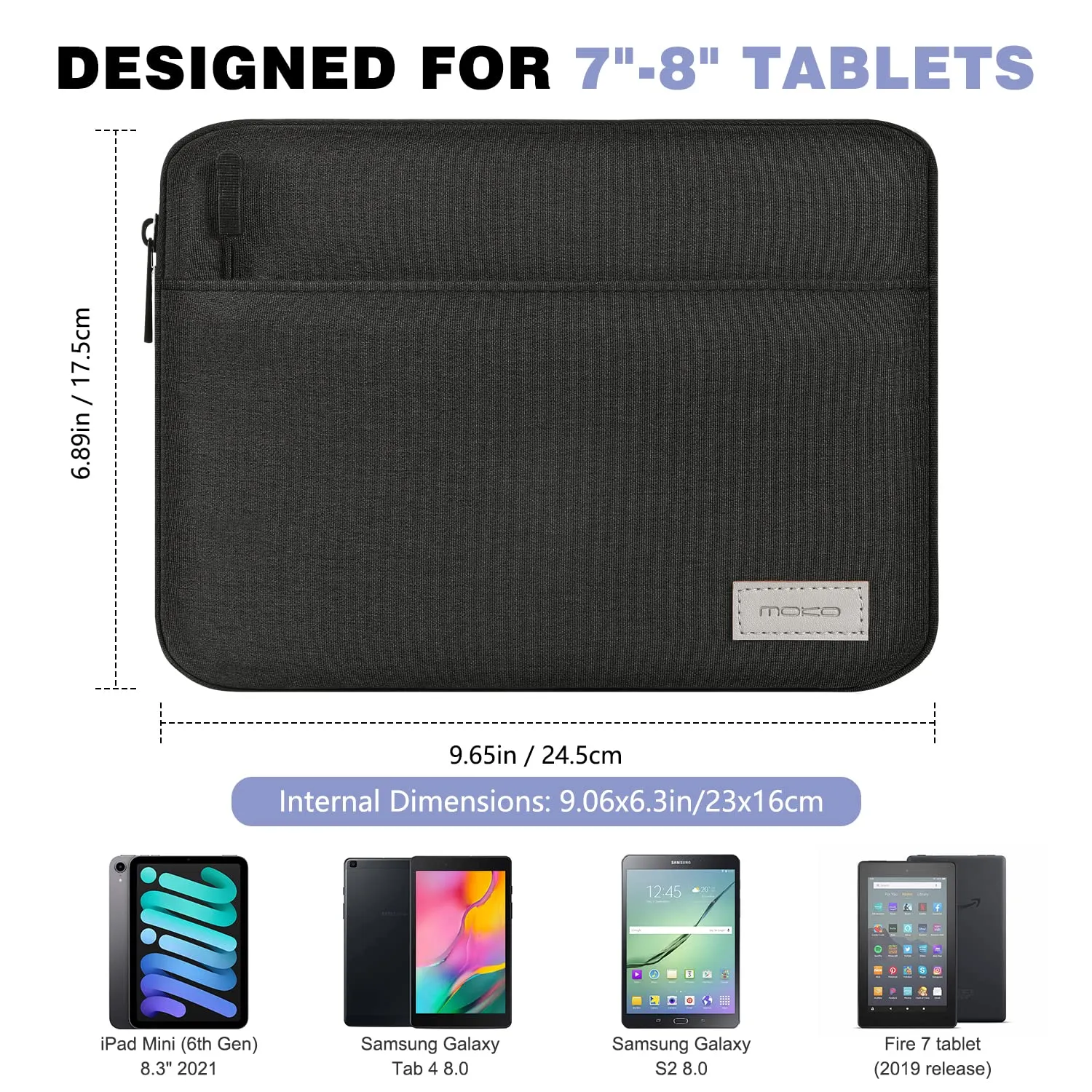 MoKo Custodia Tablet 7-8 Pollici Nero Grigio Doppia Tasca