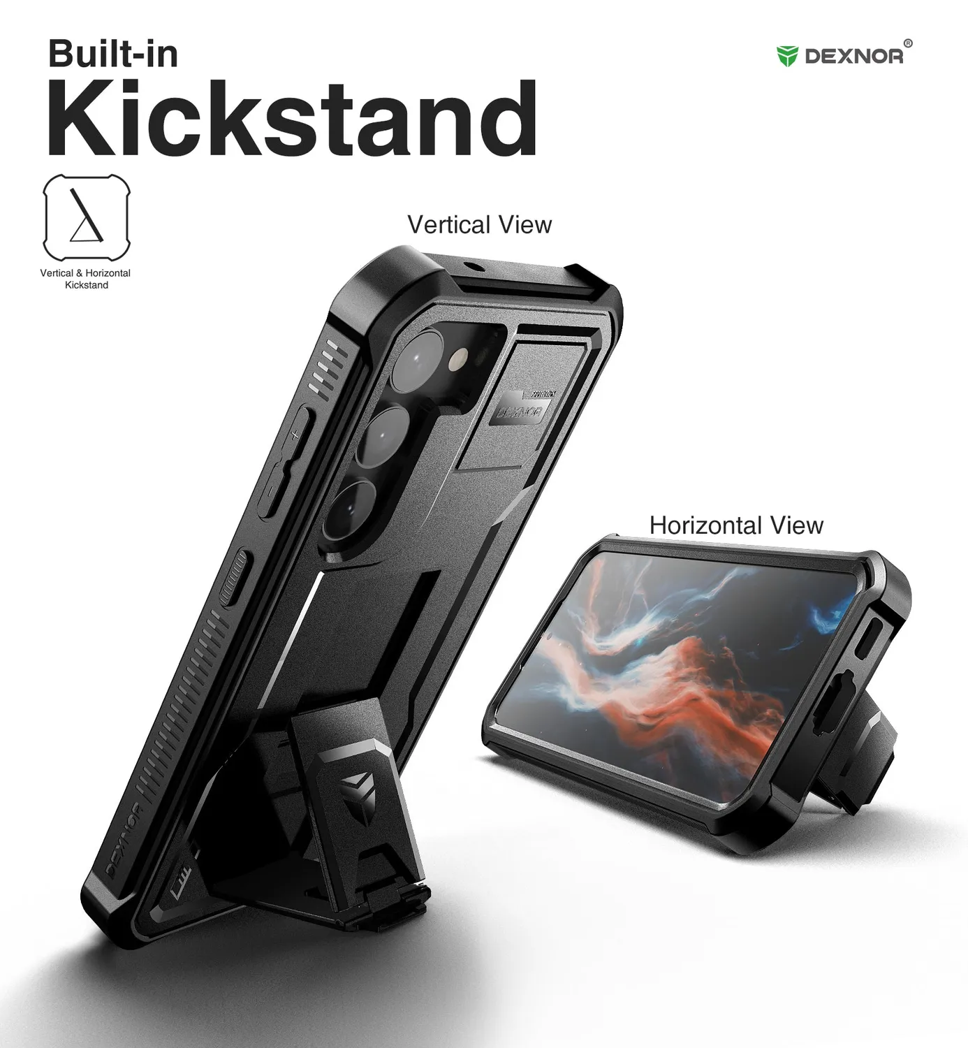 Dexnor Custodia rugged Galaxy S23 nera con kickstand