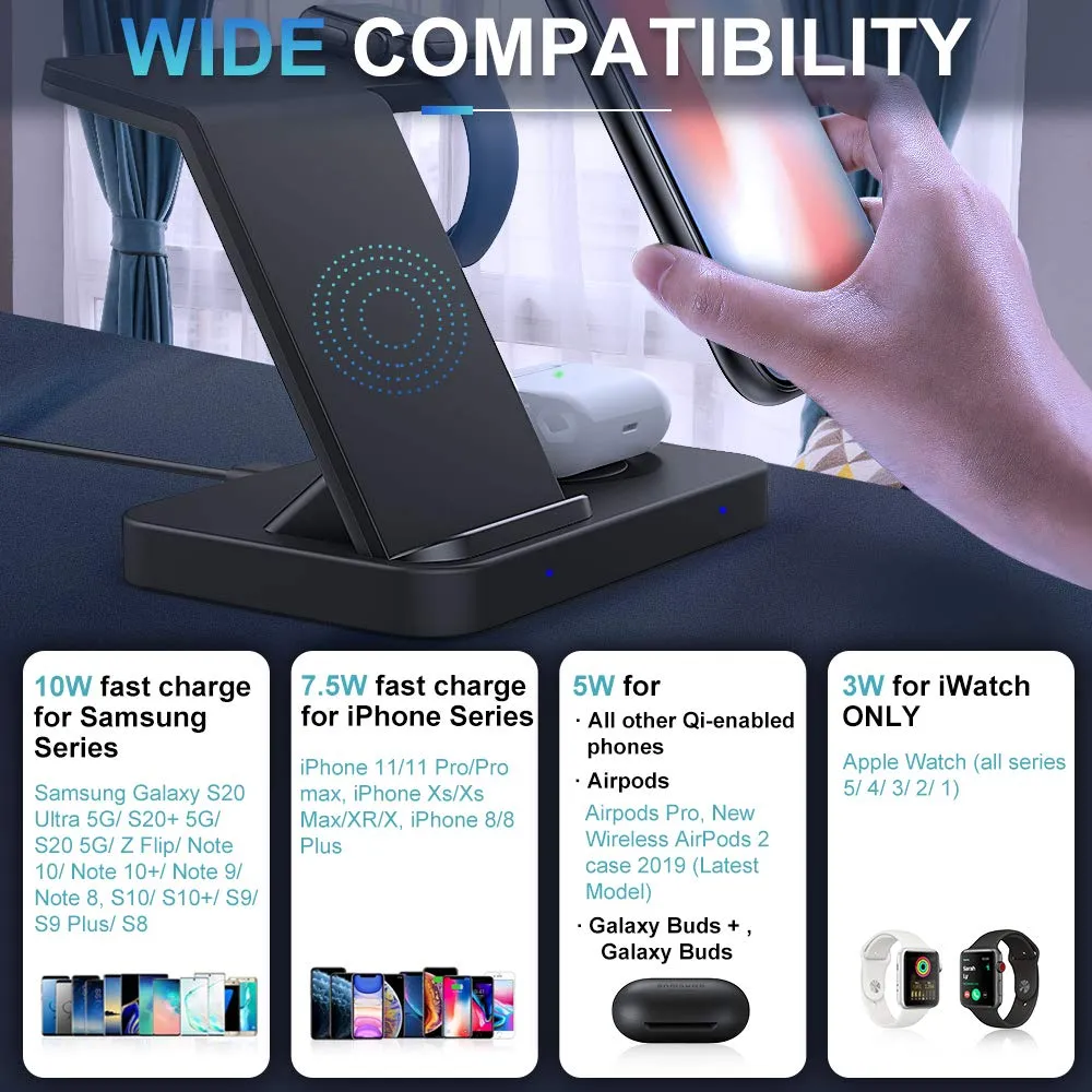 MoKo 3 in 1 stazione ricarica wireless QC3.0 ricarica rapida