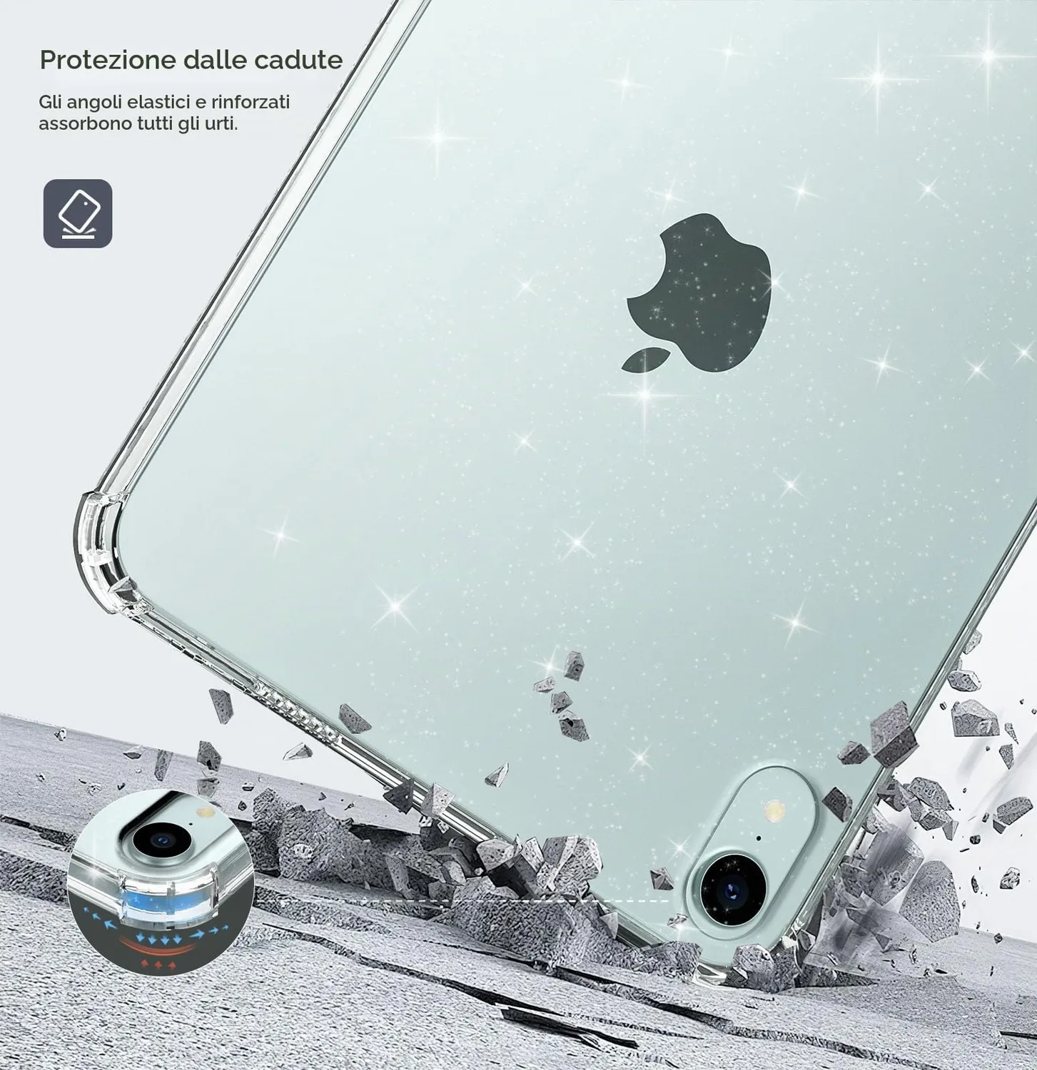MoKo Cover iPad mini 7/6 8,3" Trasparente Glitter Chiaro TPU