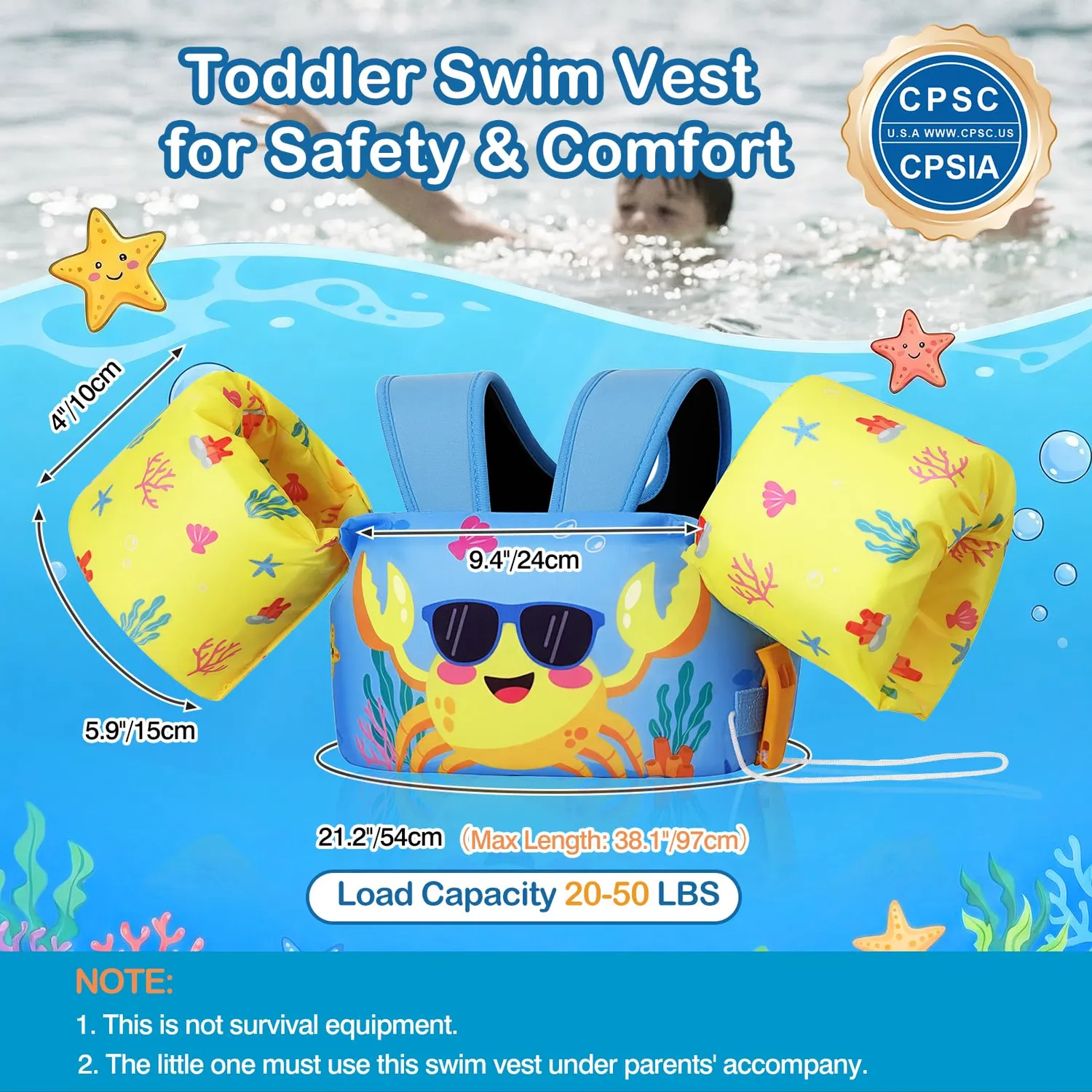 MoKo Gilet da Nuoto Bambini Azzurro Granchio giubbotto 9-22 kg