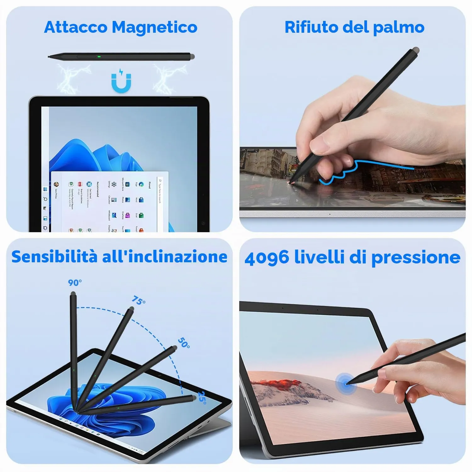 MoKo Penna stilo Surface Pro ricaricabile nera 4096 livelli