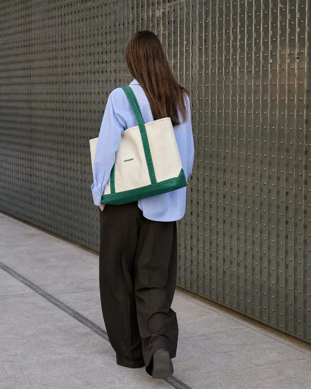 Nudient Canvas Tote shopper Cream Green tela