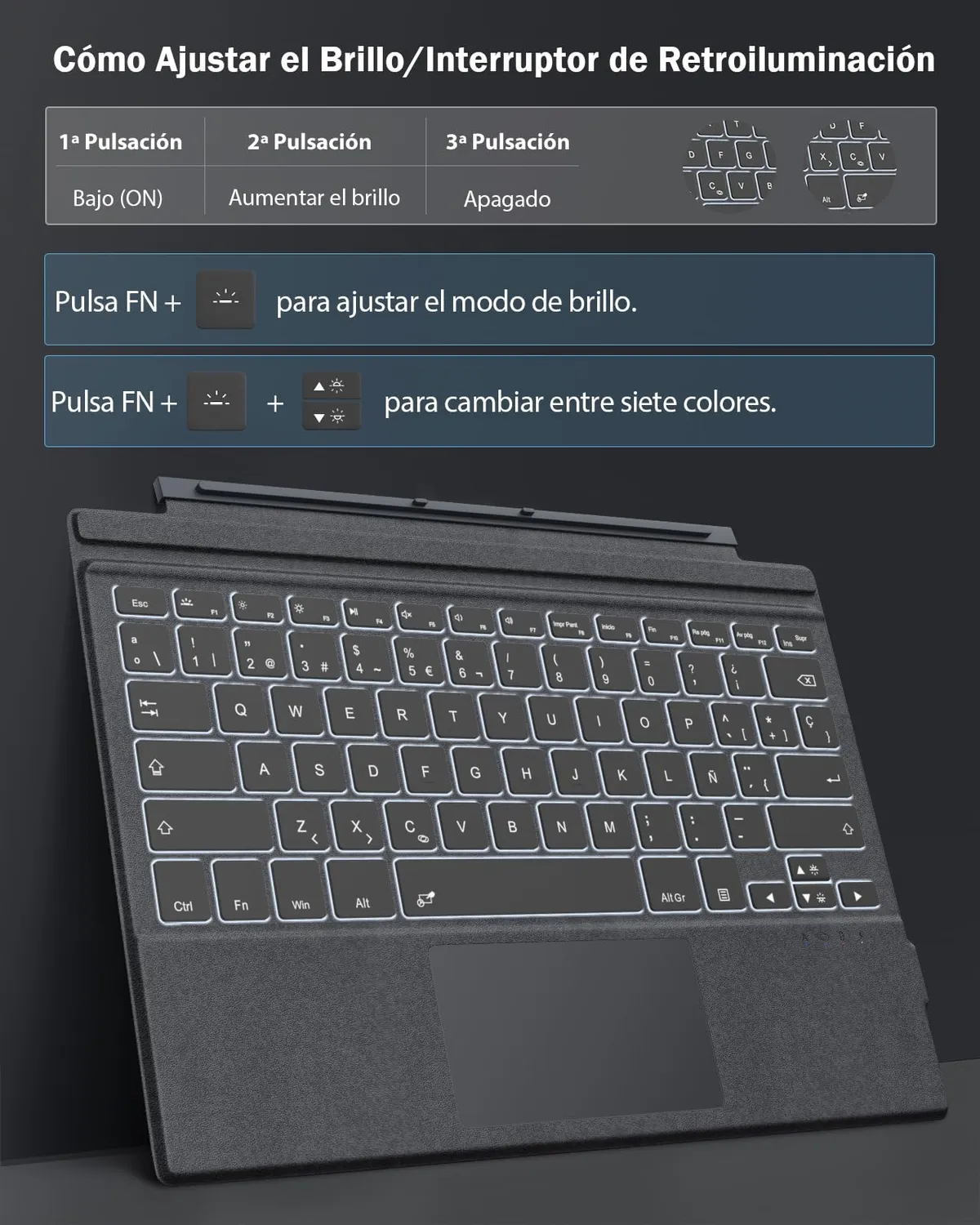MoKo Surface Pro 7 tastiera spagnola grigia retroilluminata