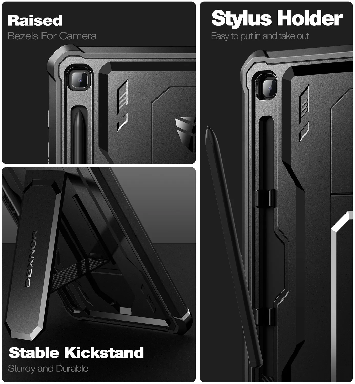 Dexnor Galaxy Tab S6 Lite Cover nera rugged con porta-penna