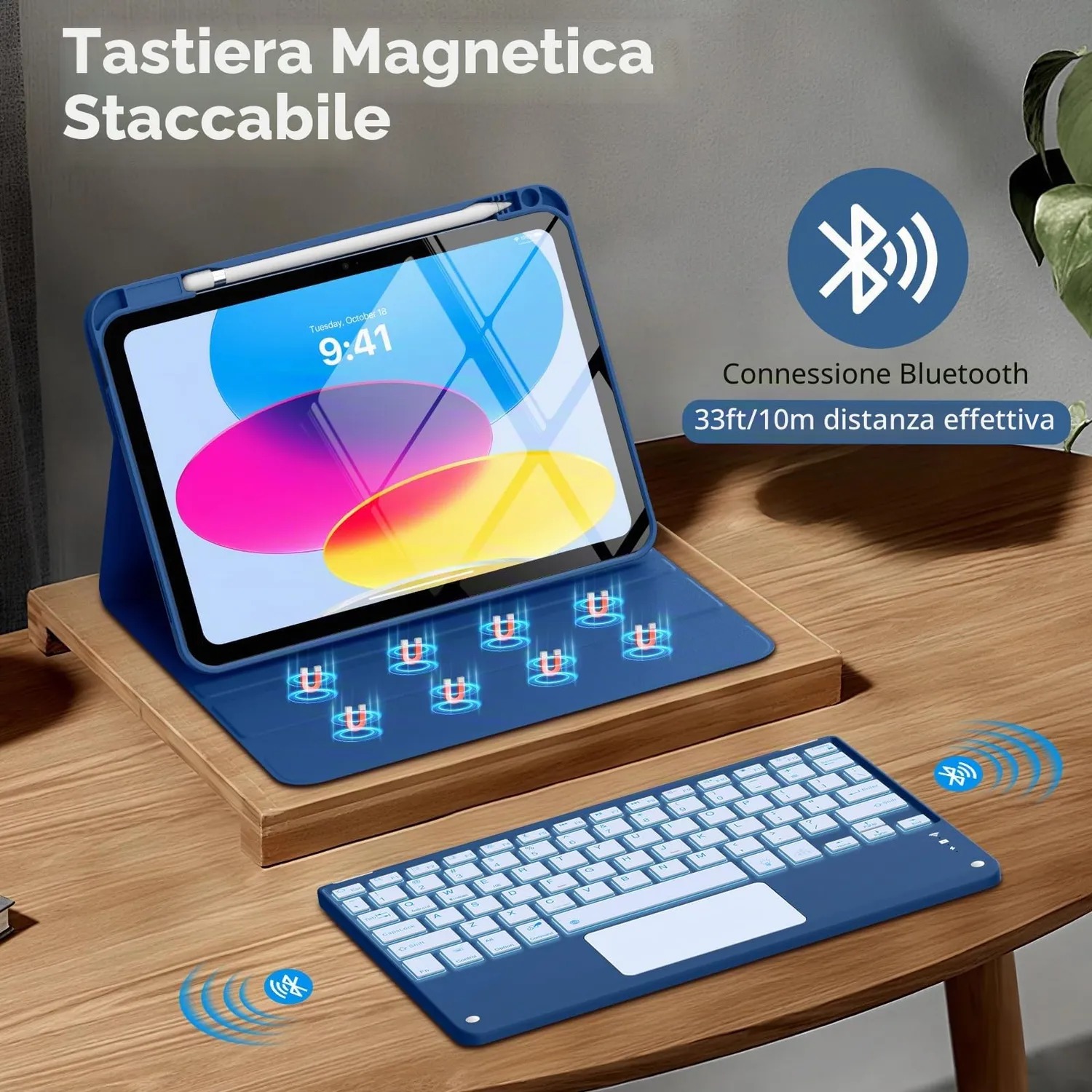 MoKo iPad 10ª 11ª Custodia Tastiera blu marino touchpad