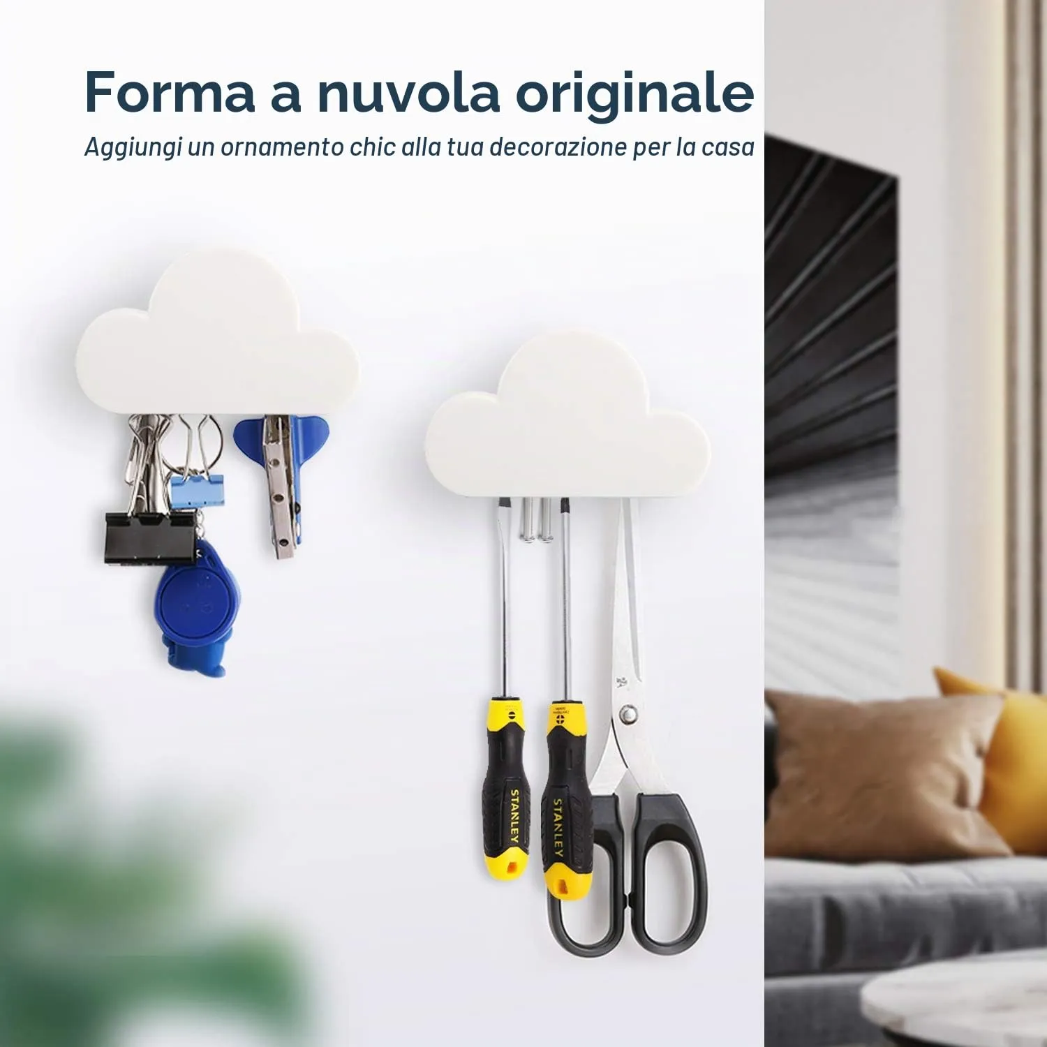 MoKo Portachiavi Magnetico Muro Nuvola 2 Pz ABS Bianco