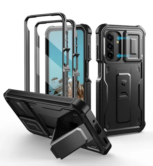 Dexnor cover Galaxy A17 5G nera con coprilente e stand