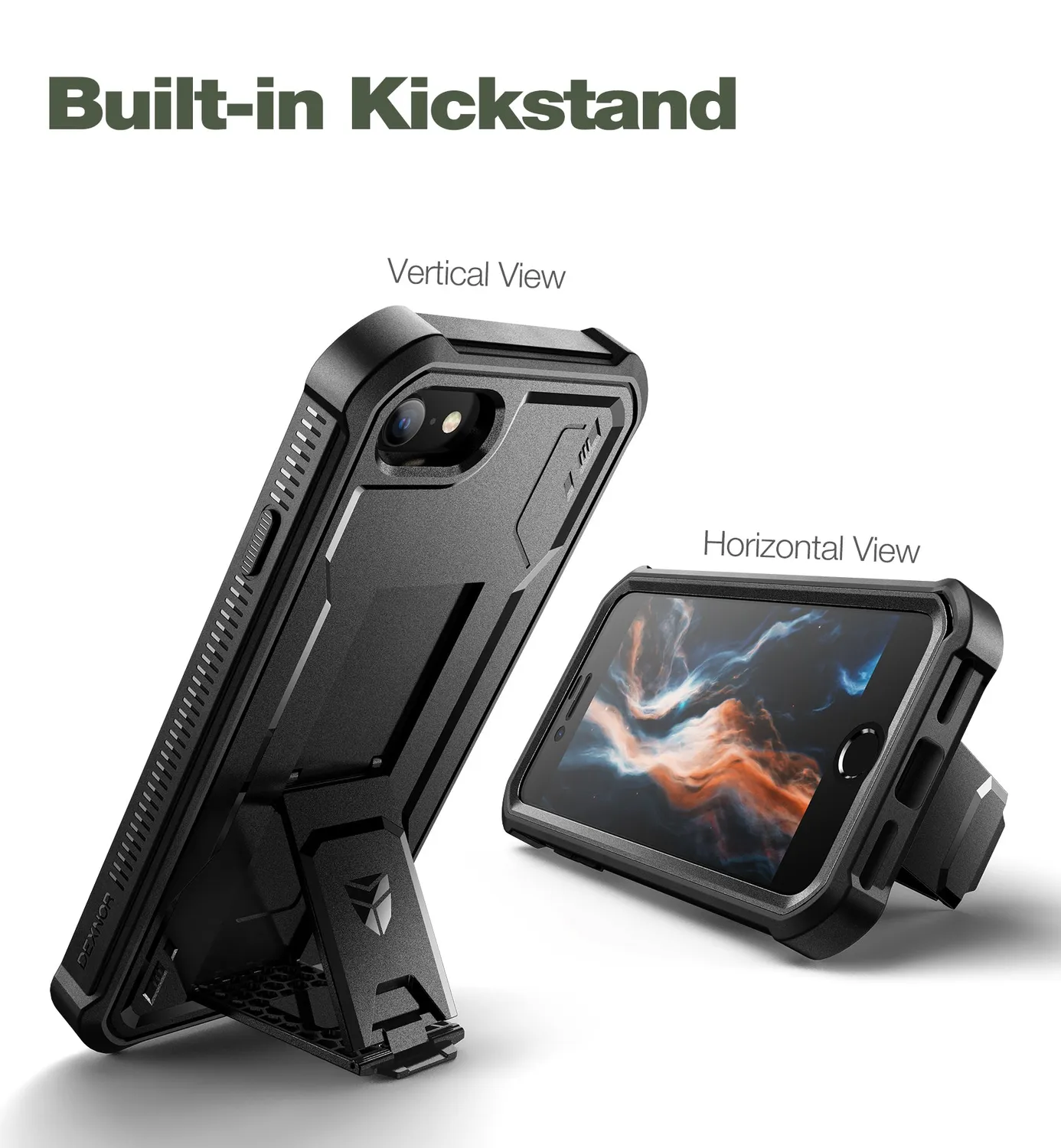 Dexnor iPhone 8 Cover Nera Antiurto Militare Kickstand