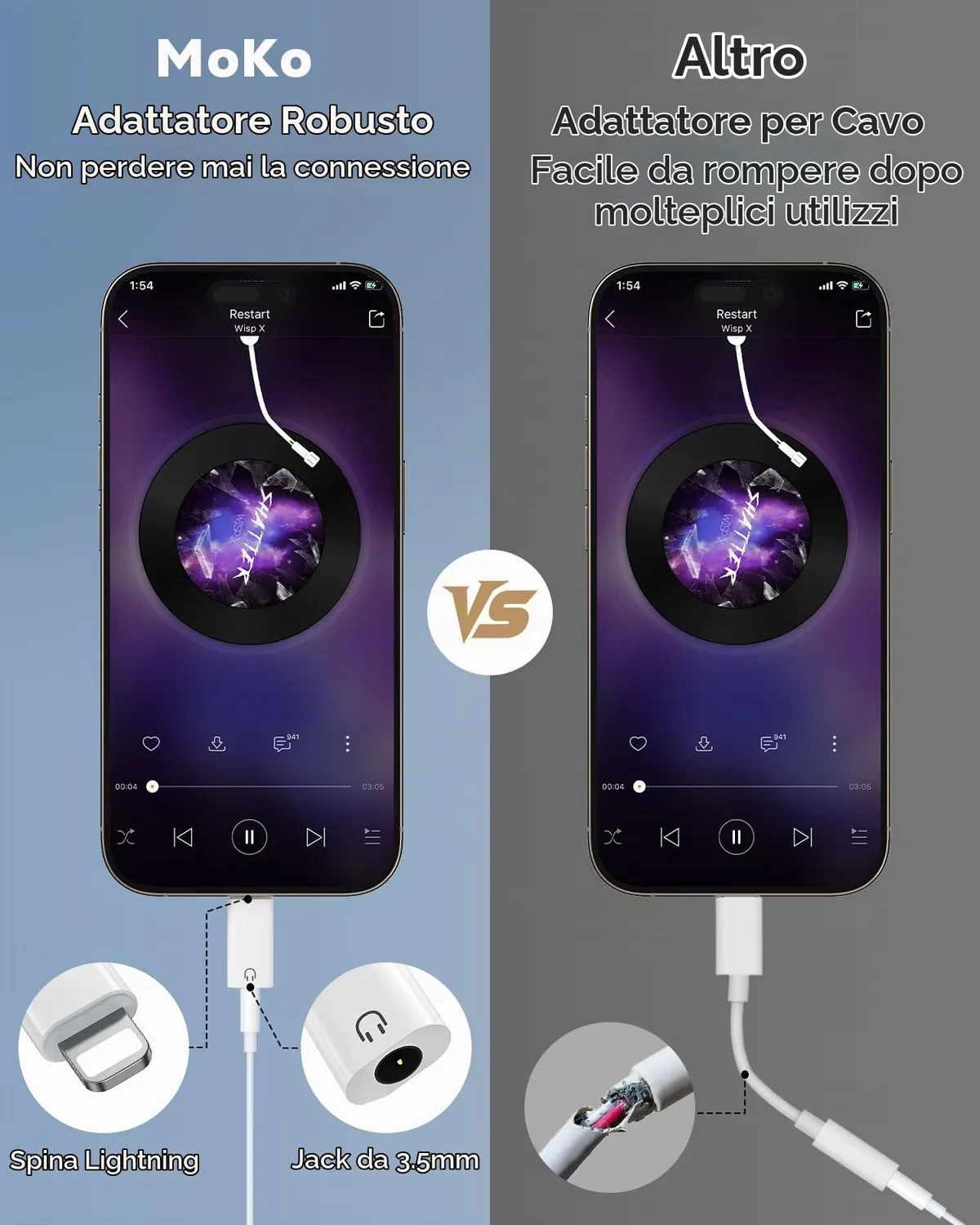 MoKo Adattatore Lightning Jack 3.5mm Solo Musica