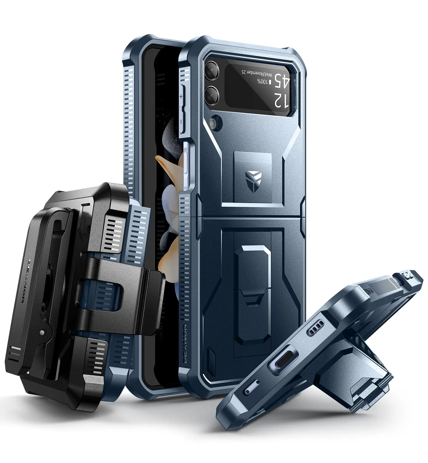 Dexnor Galaxy Z Flip 4 cover nera rugged con kickstand