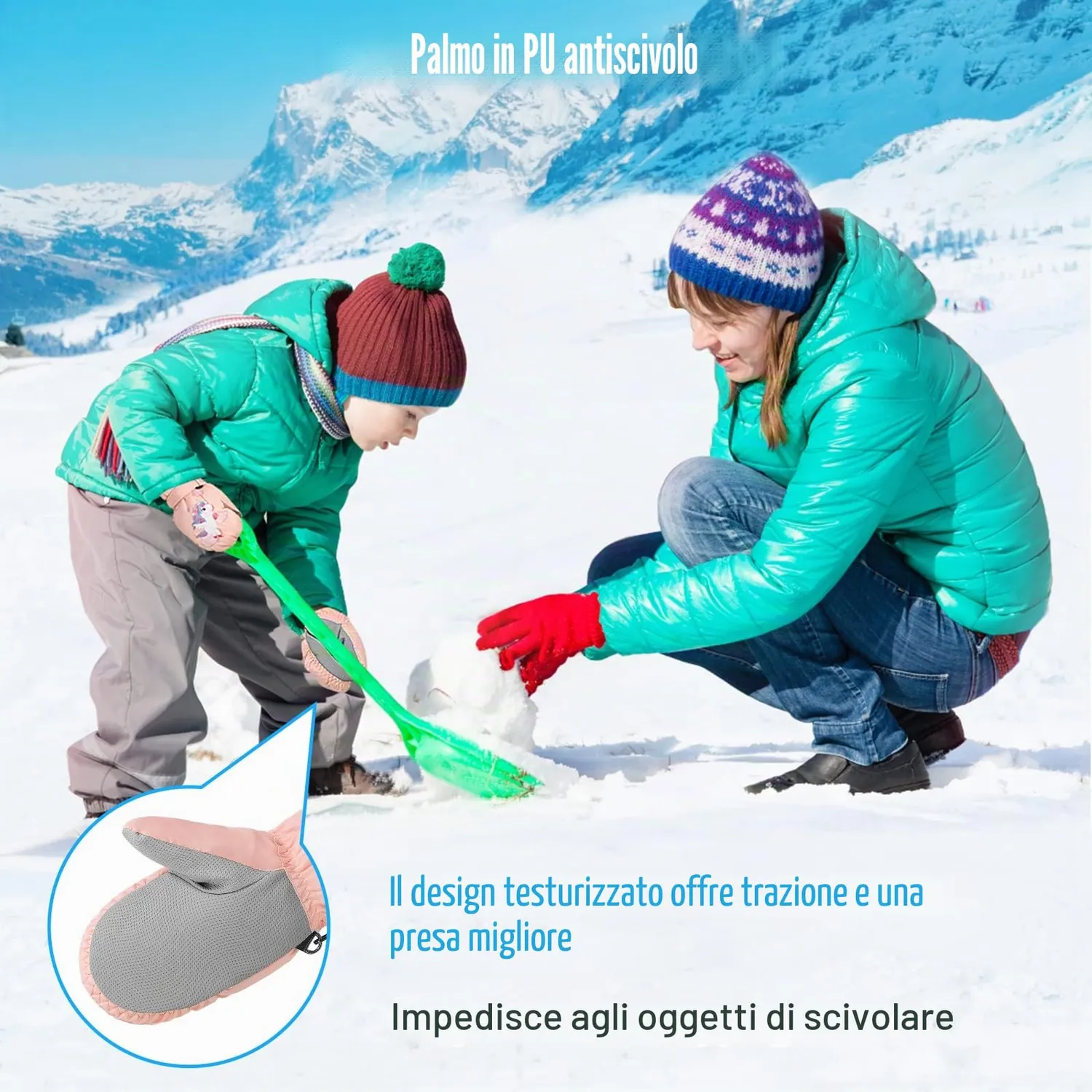 MoKo Guanti Invernali Bambini muffola pony rosa termici