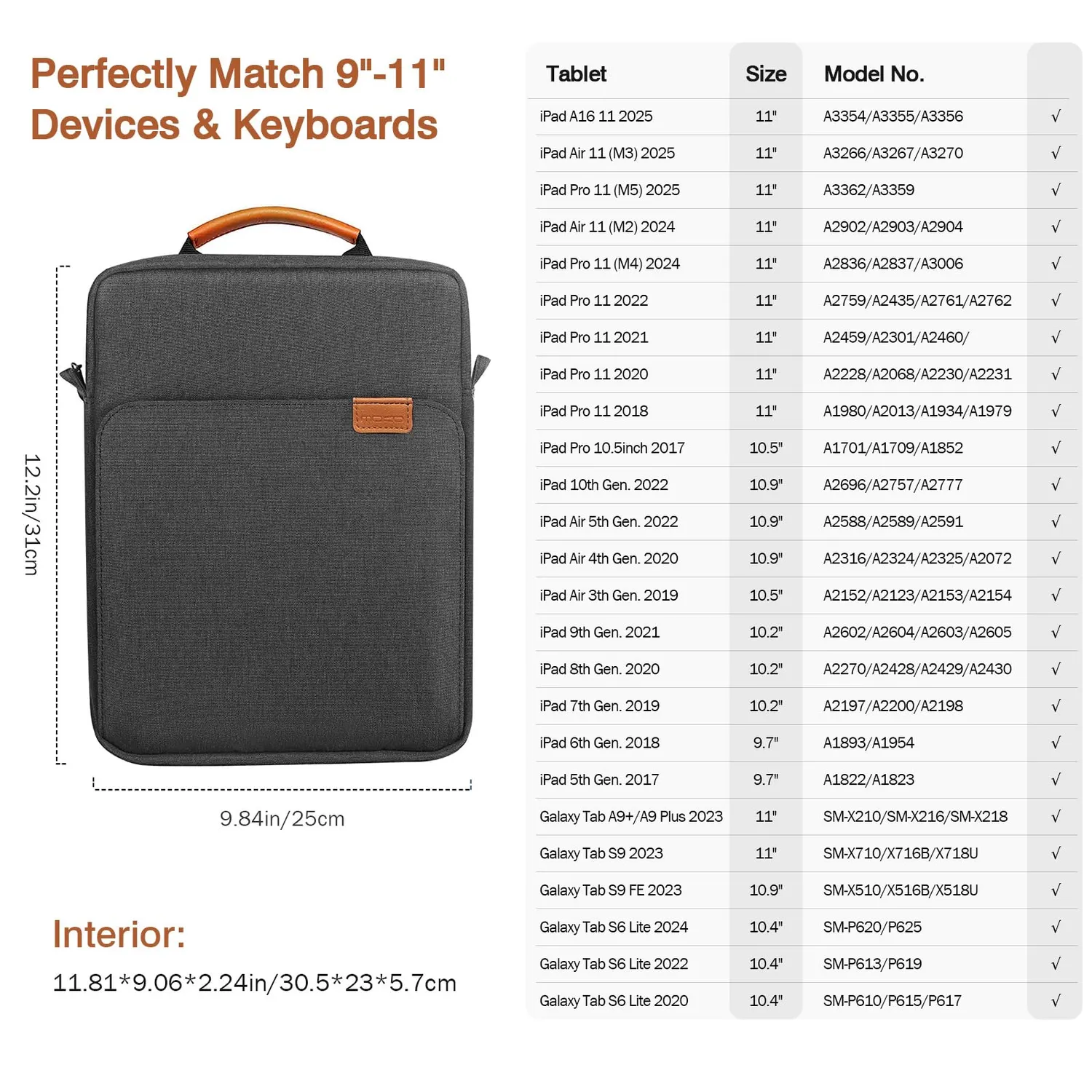 MoKo Tablet 9-11 pollici borsa sleeve nero grigio imbottita manico