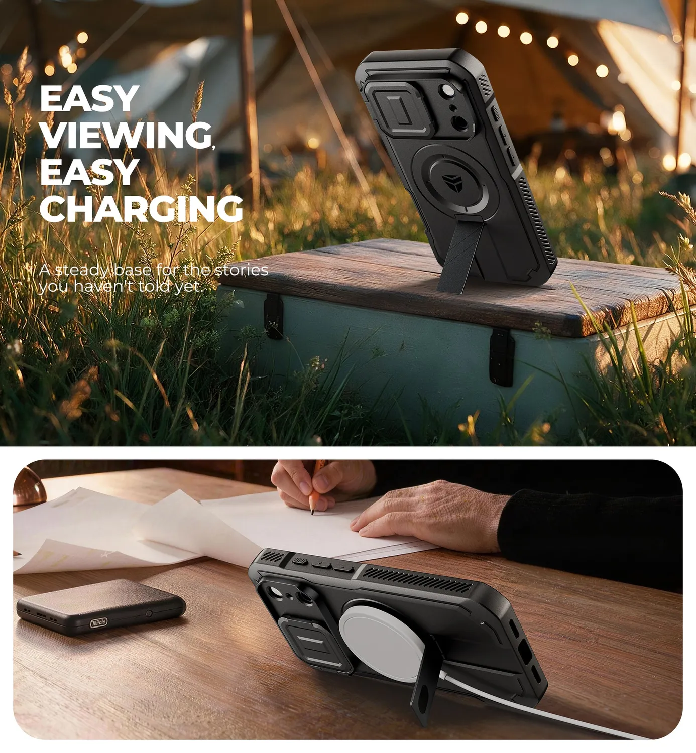 Dexnor iPhone 17 Pro cover nera rugged MagSafe stand