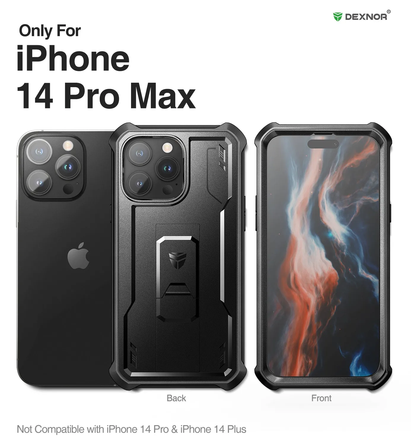 Dexnor iPhone 14 Pro Max cover nera anturto con stand