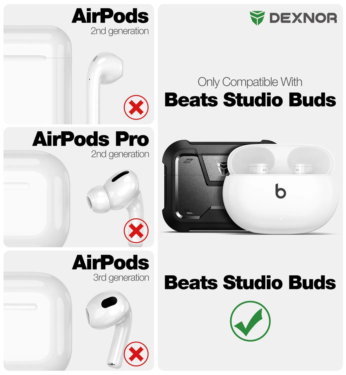 Dexnor Beats Studio Buds 2021 custodia auricolari nera rugged