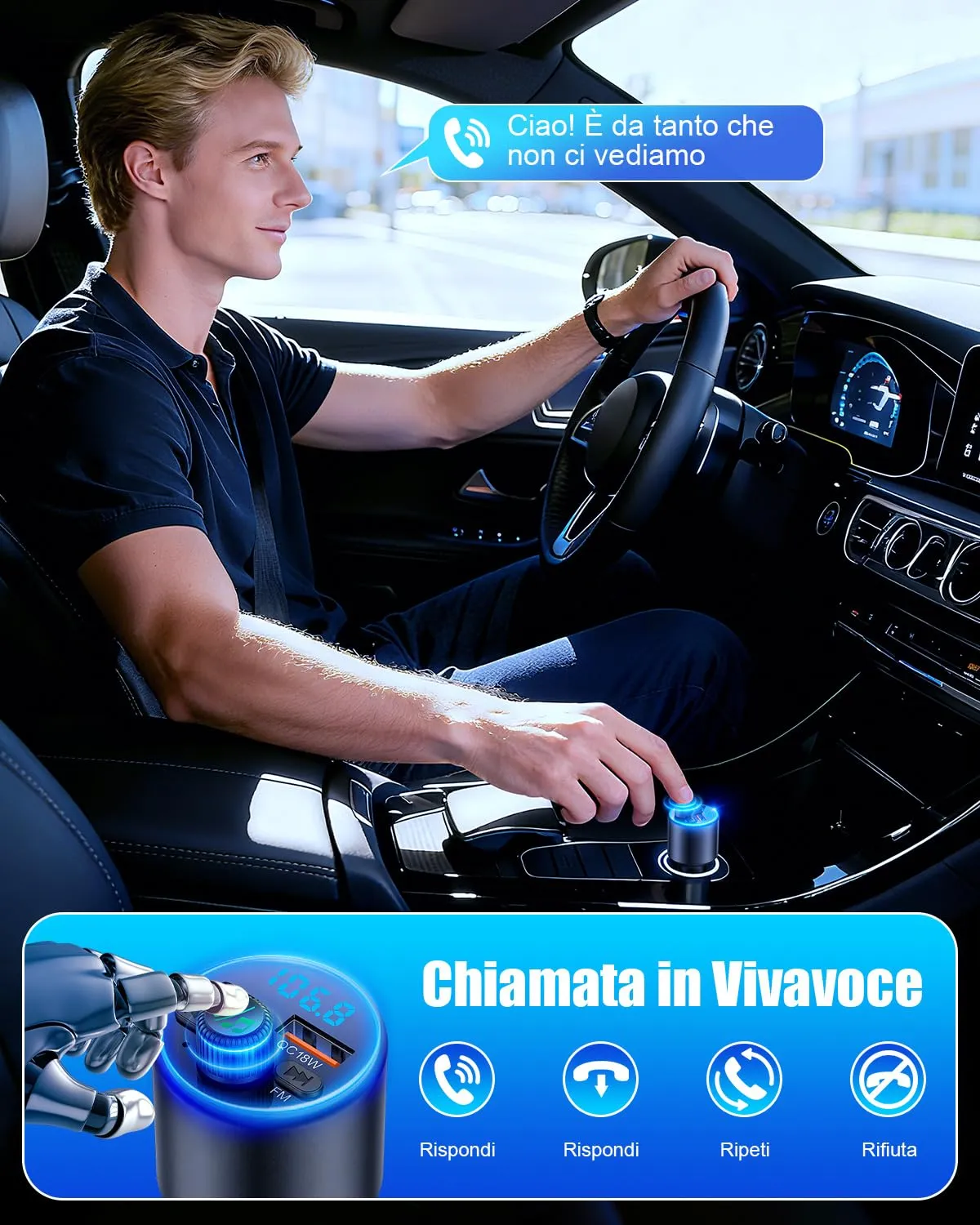 EOIWUY BC19 Trasmettitore FM Bluetooth Auto 54W PD