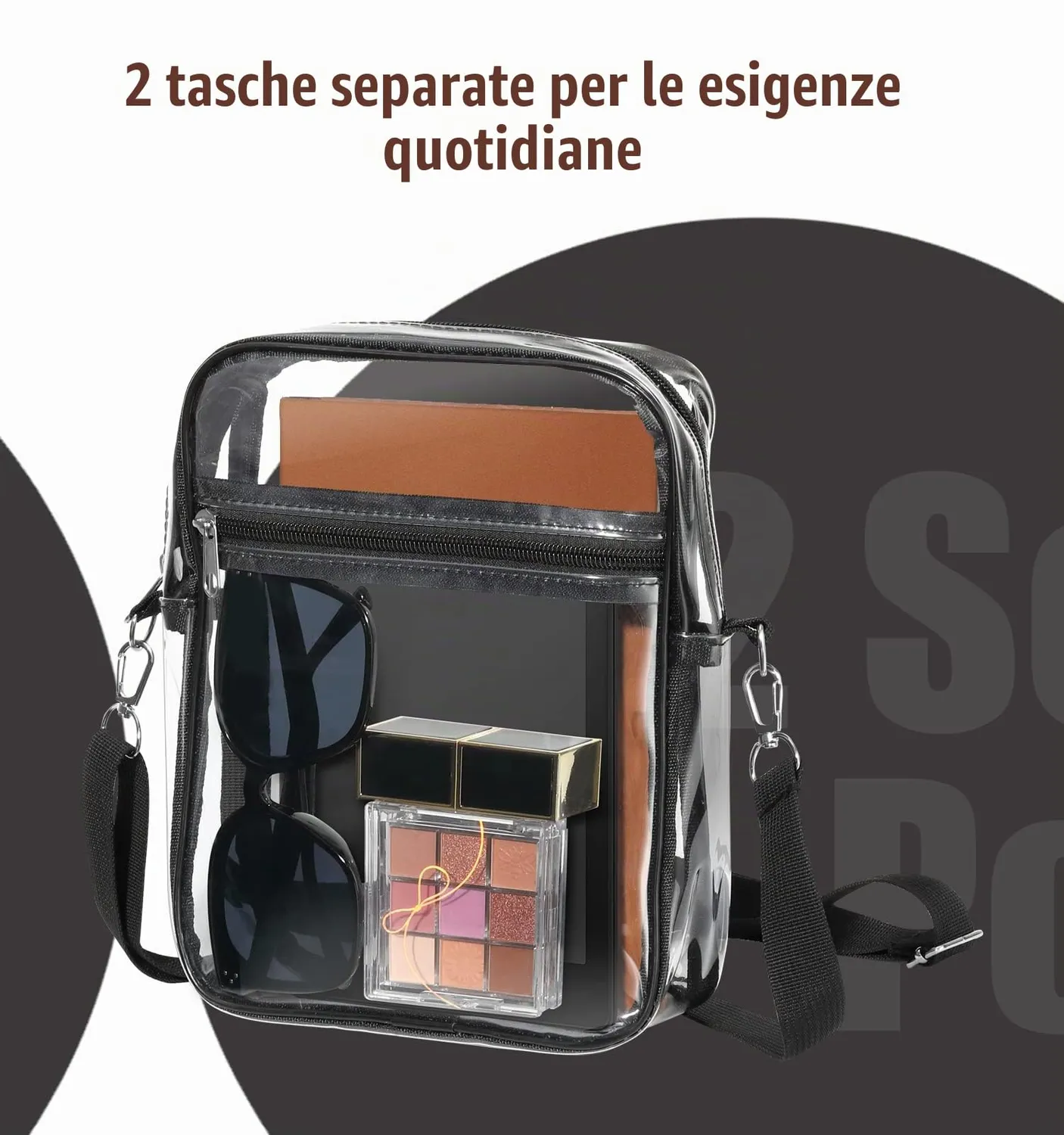 MoKo Borsa Tracolla Trasparente Nera 24x17cm PVC