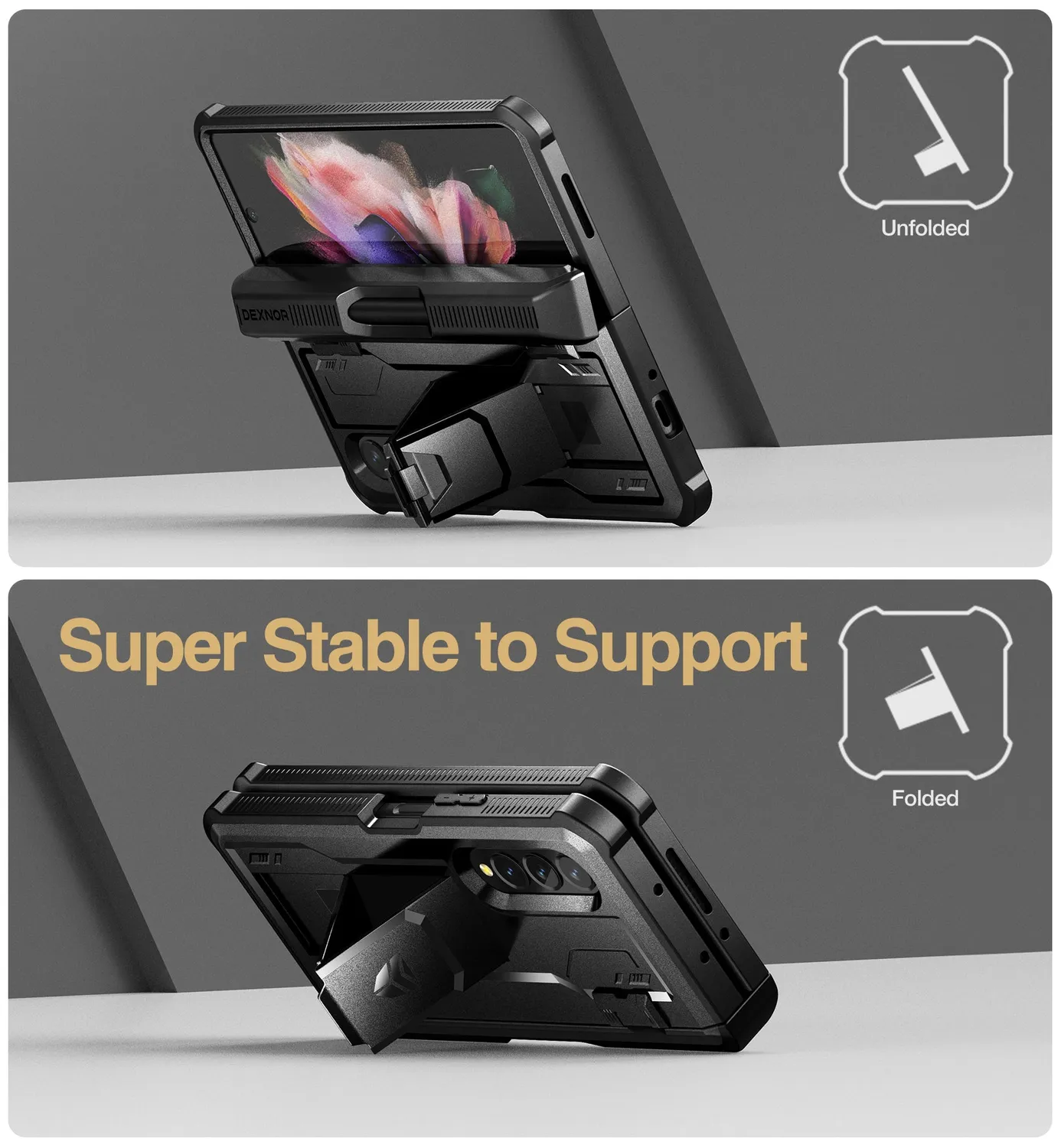 Dexnor Galaxy Z Fold 3 cover nera con cavalletto antiurto
