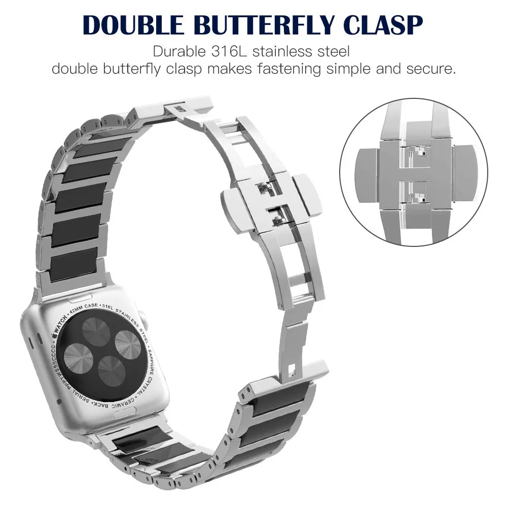 MoKo Apple Watch 42 44 45mm cinturino ceramica nero