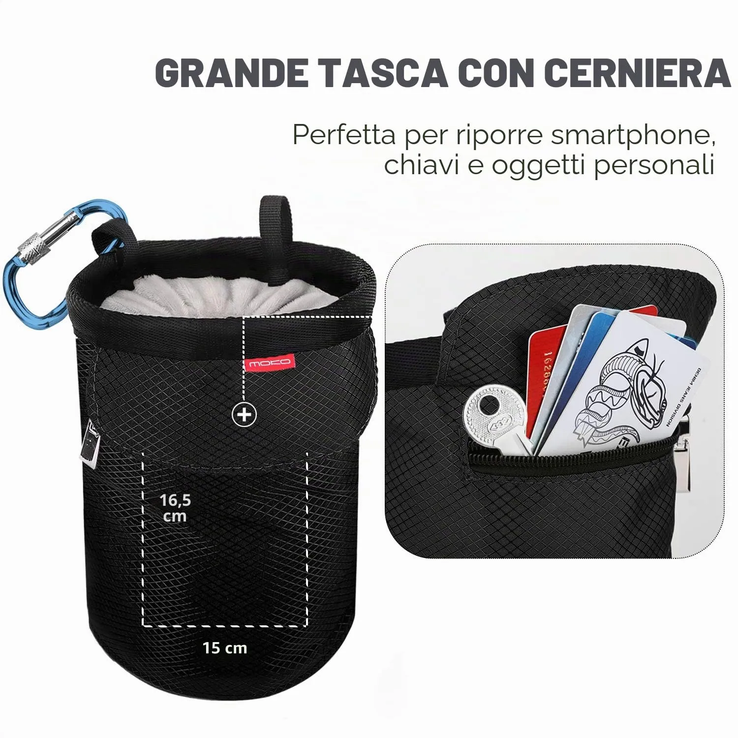 MoKo Borsa Magnesio Arrampicata Nera con Cintura