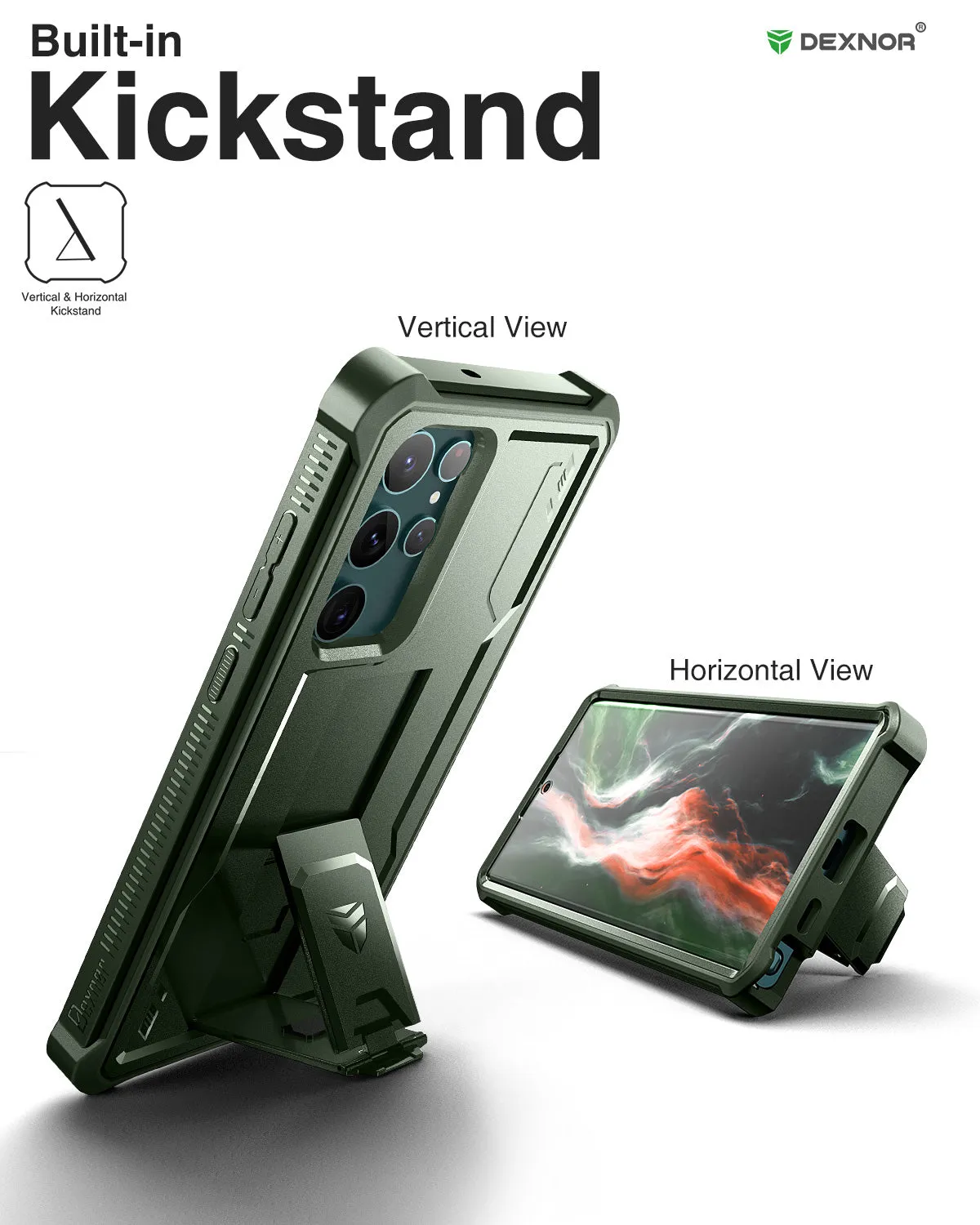 Dexnor Galaxy S22 Ultra cover rugged nera kickstand