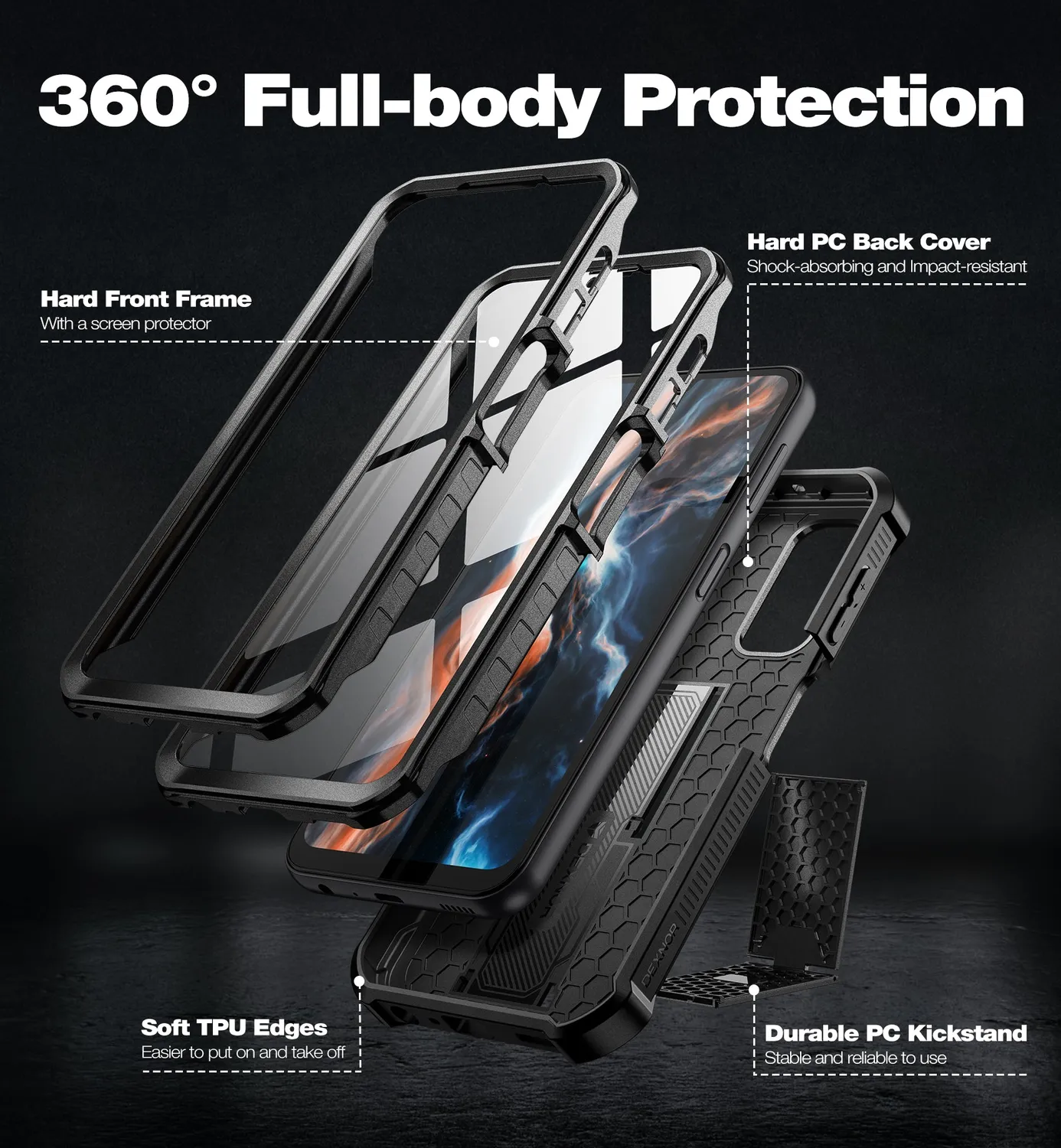 Dexnor Galaxy A25 A24 custodia rugged nera antishock