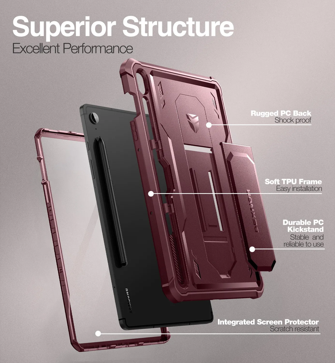Dexnor Galaxy Tab S9 FE 10.9 cover rossa con stand penna