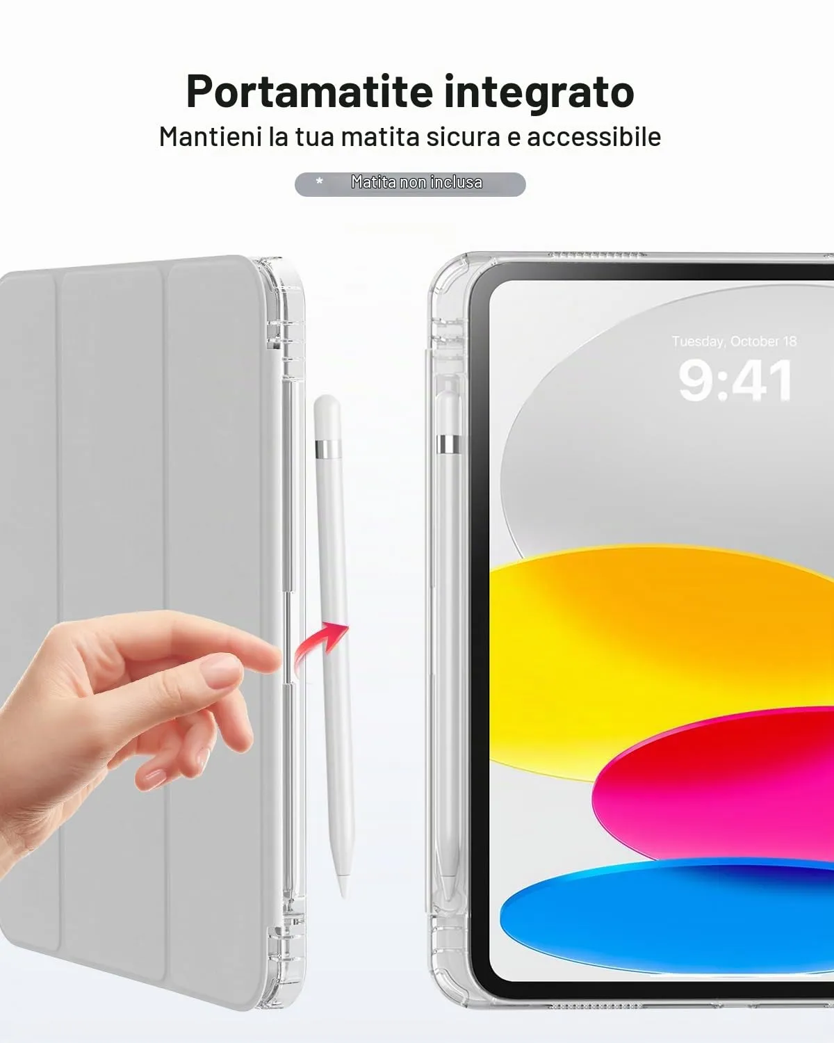 MoKo Cover iPad A16 11/10 Gen 11/10.9" Argento Trasparente