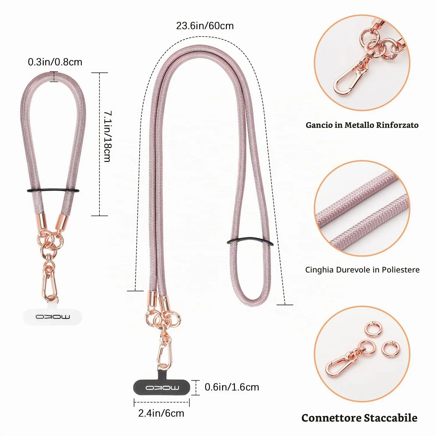 MoKo Laccio per Cellulare a Tracolla Oro Rosa Regolabile