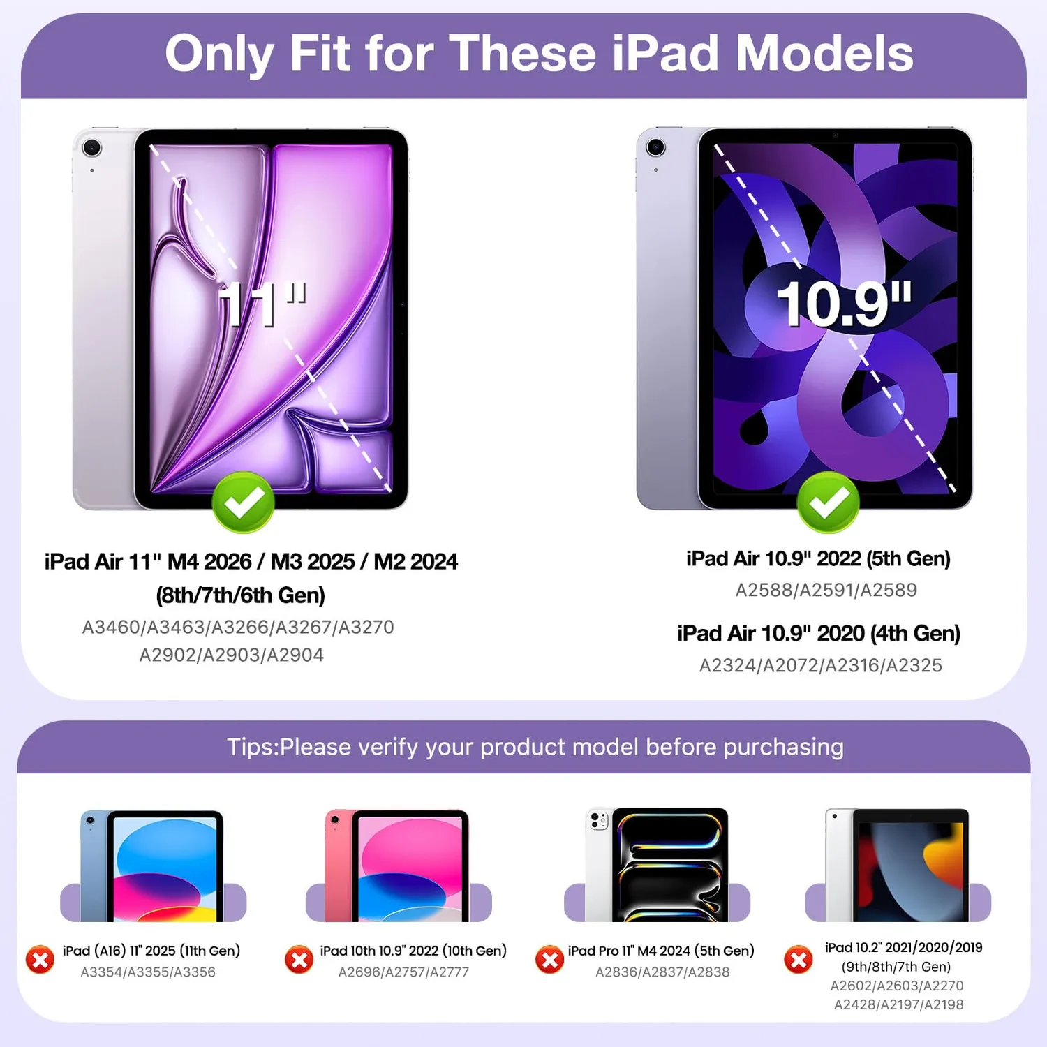 MoKo Custodia Sottile iPad Air 11 Lilla Doppio Angolo Penna