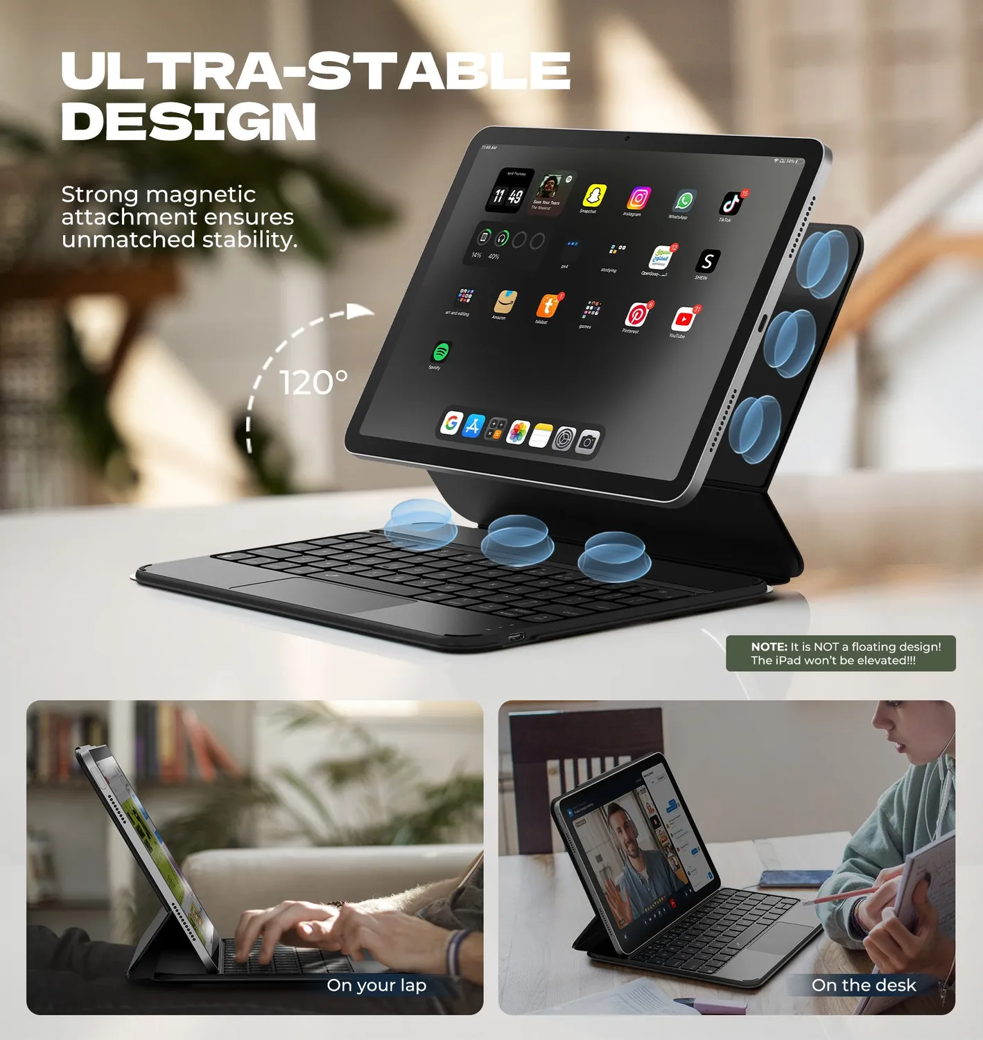Dexnor Cover Tastiera iPad Pro 11 4 Gen Nera Retroilluminata