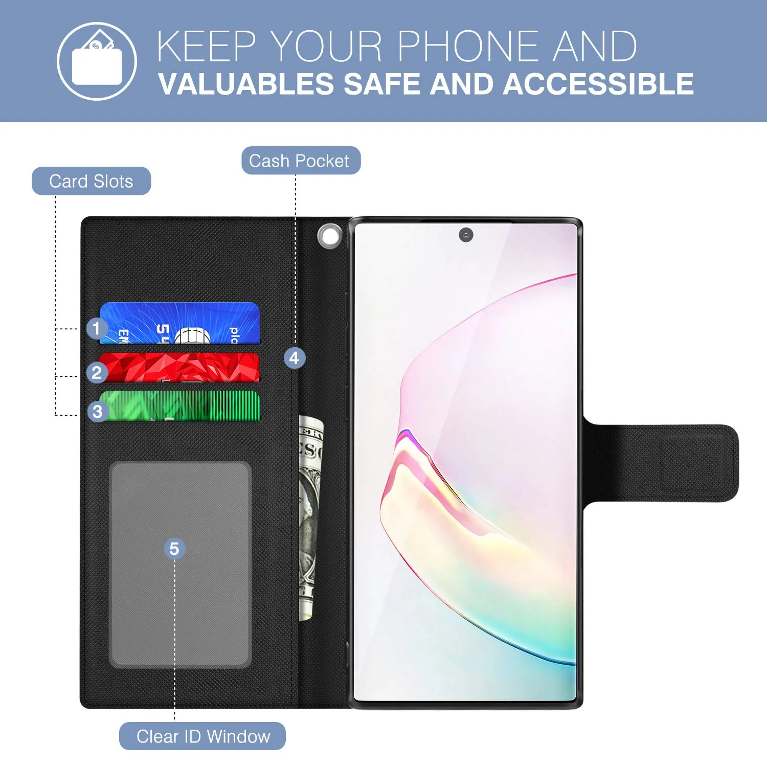 MoKo portafoglio cover Galaxy Note 10 6.3" nero ardesia