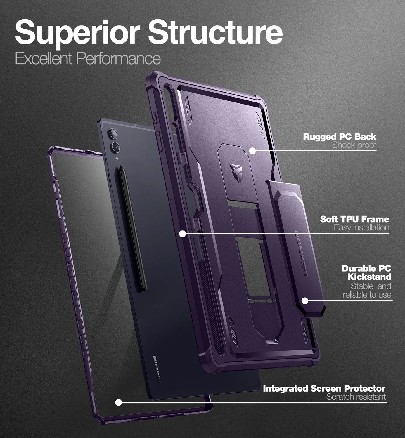 Dexnor Galaxy Tab S9 Ultra Cover Viola Antiurto