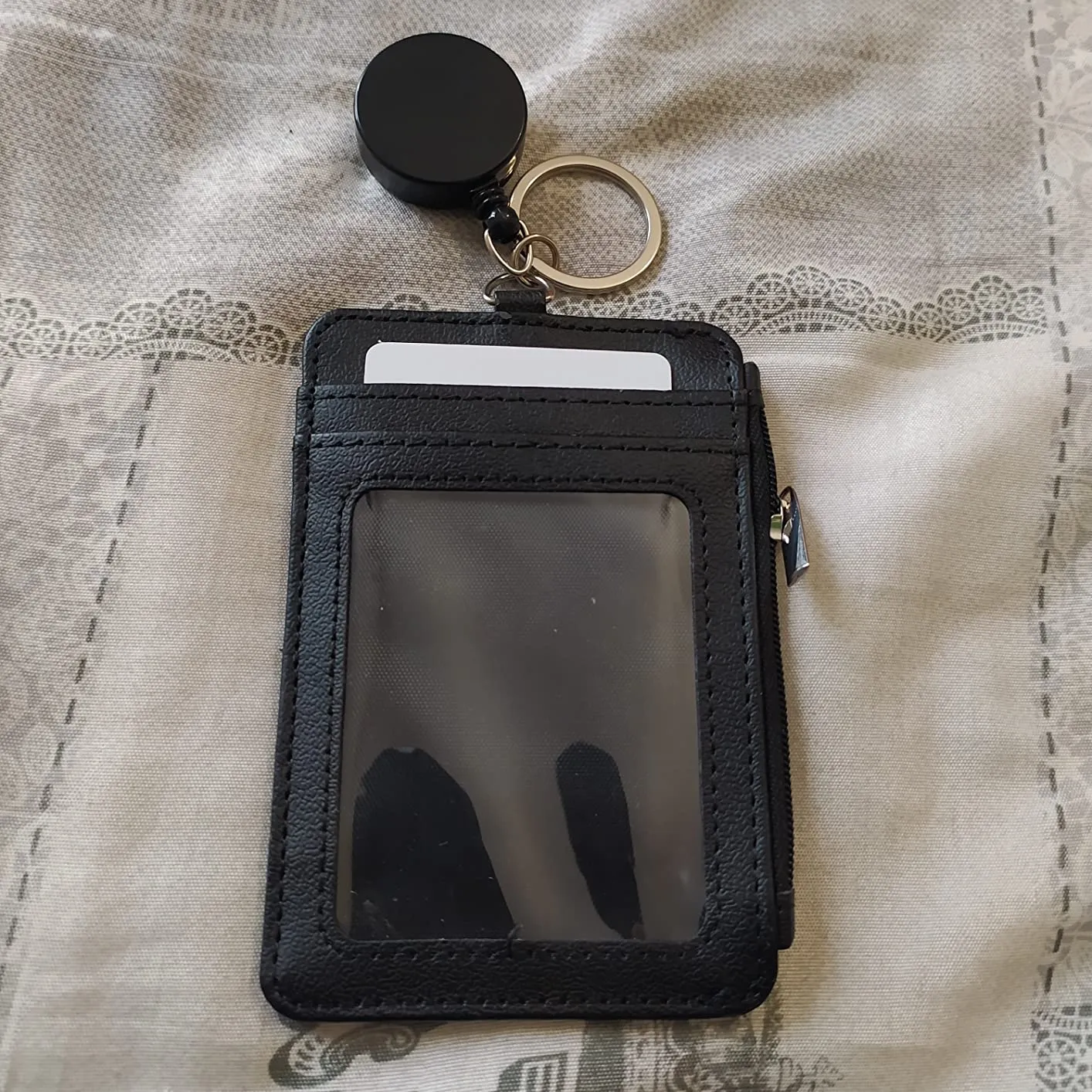 MoKo Porta badge pelle PU nero con zip retrattile