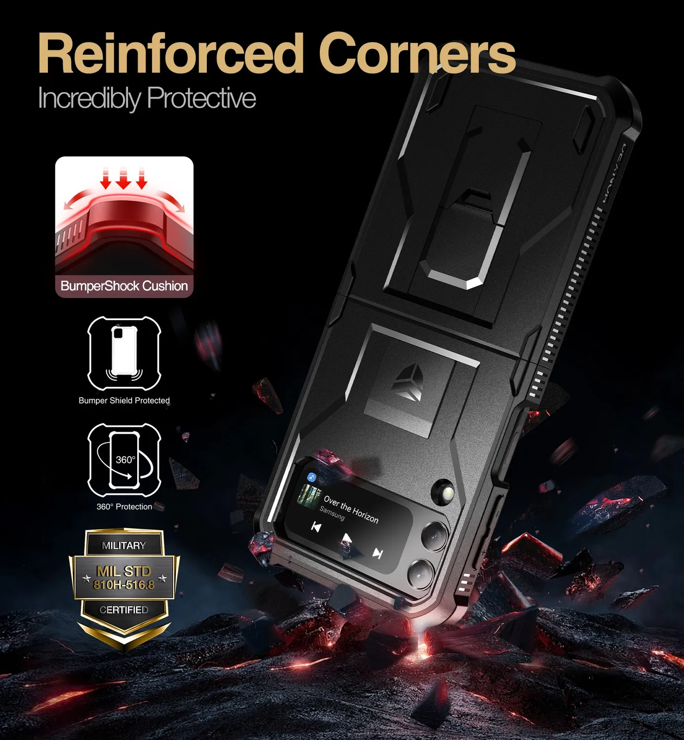 Dexnor Galaxy Z Flip 4 cover nera rugged con kickstand