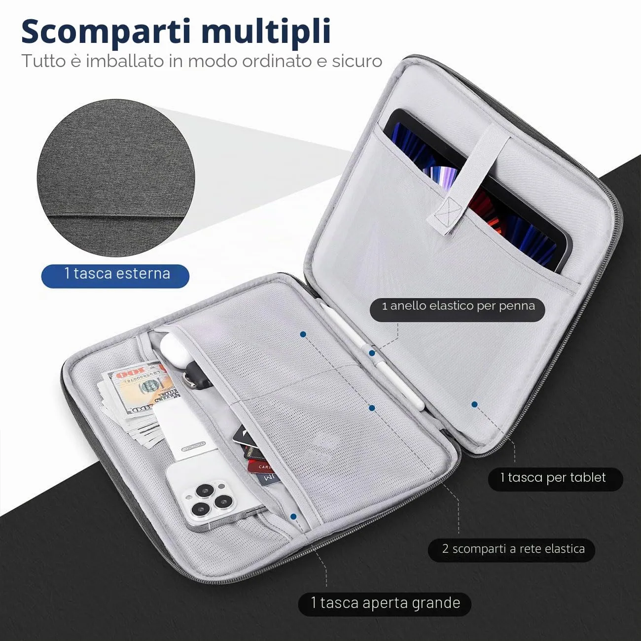 MoKo Custodia Tablet 9-11 Pollici Grigio Chiaro Tasche