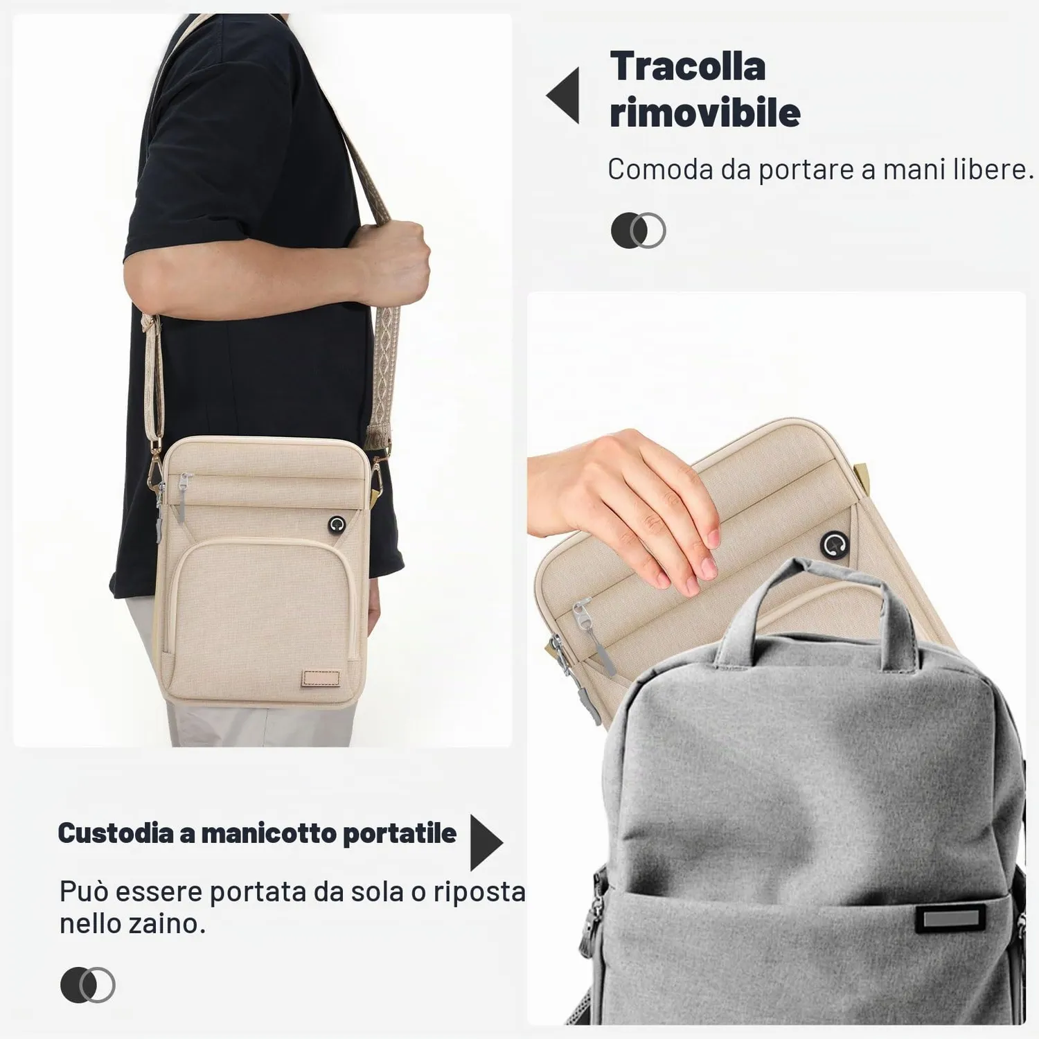 MoKo Borsa Tracolla Tablet 9-11 Pollici Sabbia Cuffie