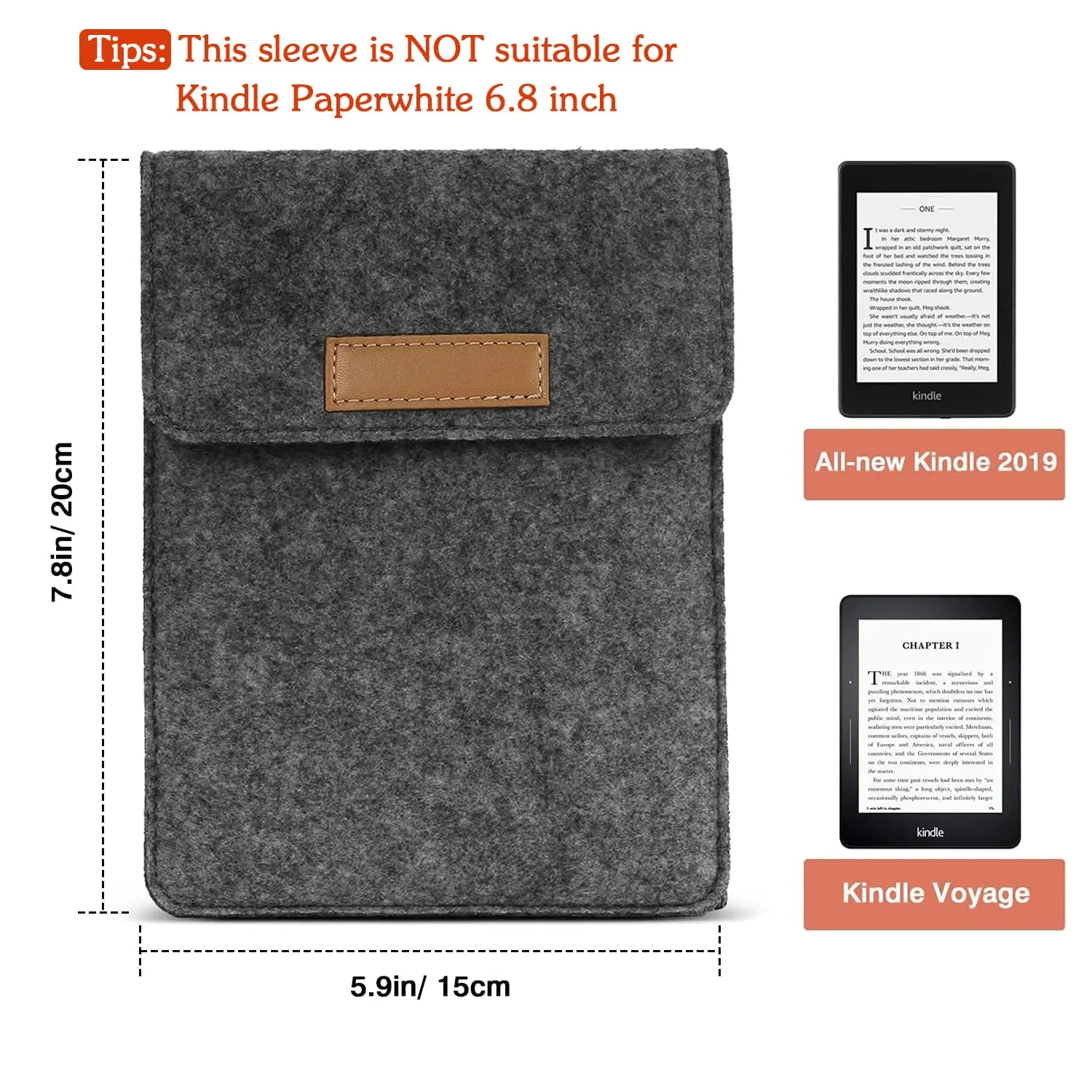 MoKo Custodia Kindle Paperwhite Feltro Grigio Scuro Protettiva